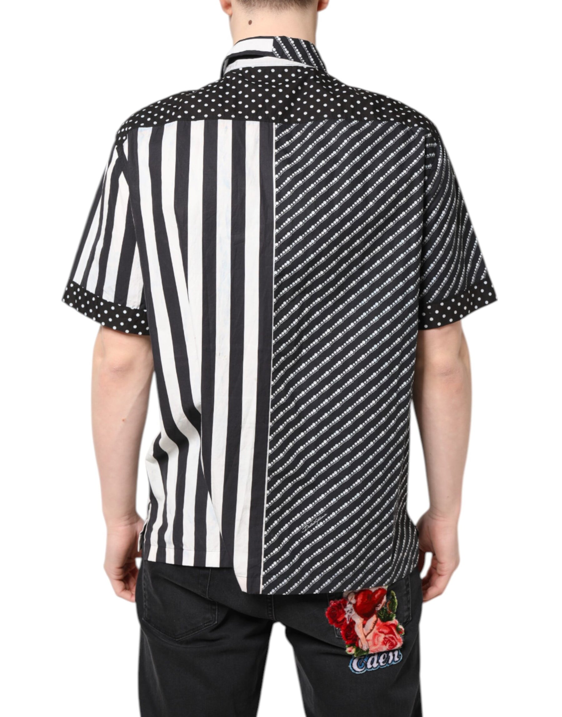 Dolce & Gabbana Black White Stripe Button Down Casual Shirt | Regal Royce