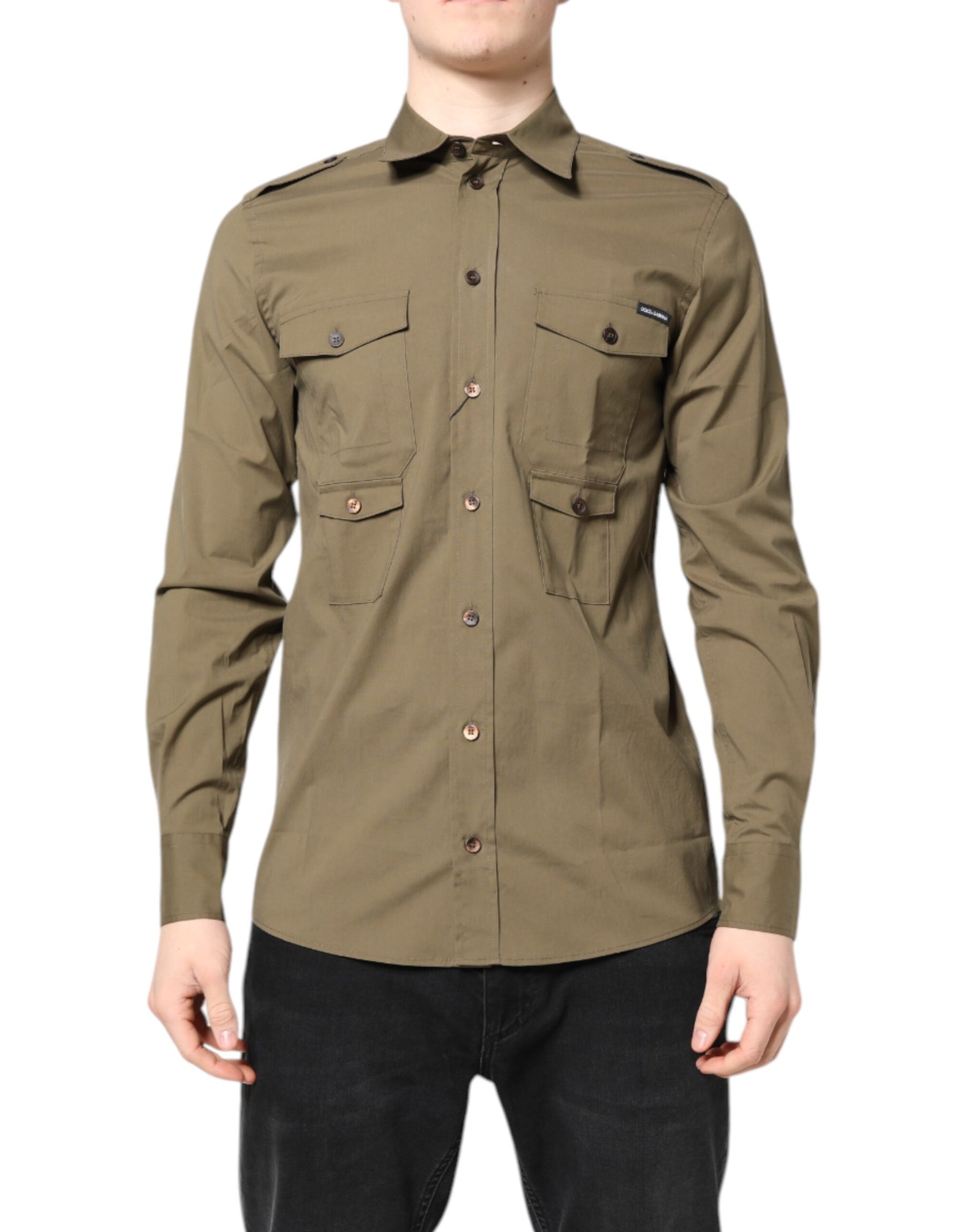 Dolce & Gabbana Brown Cotton Stretch Casual Long Sleeves Shirt | Regal Royce