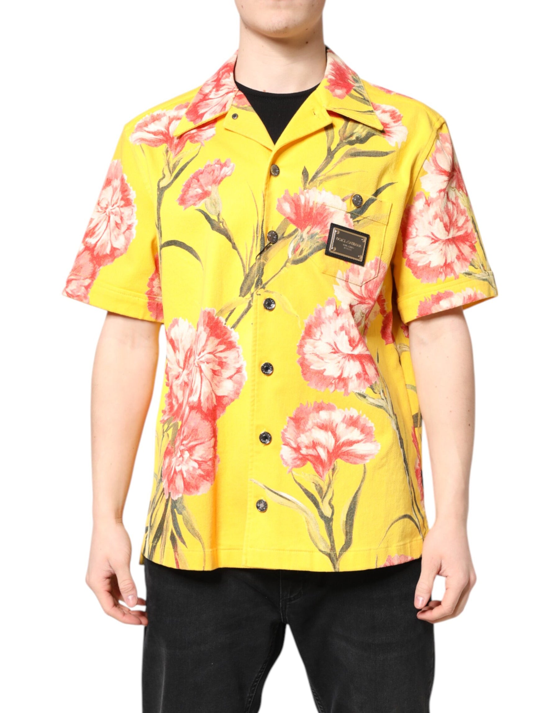 Dolce & Gabbana Yellow Floral Men Button Down Casual Shirt | Regal Royce
