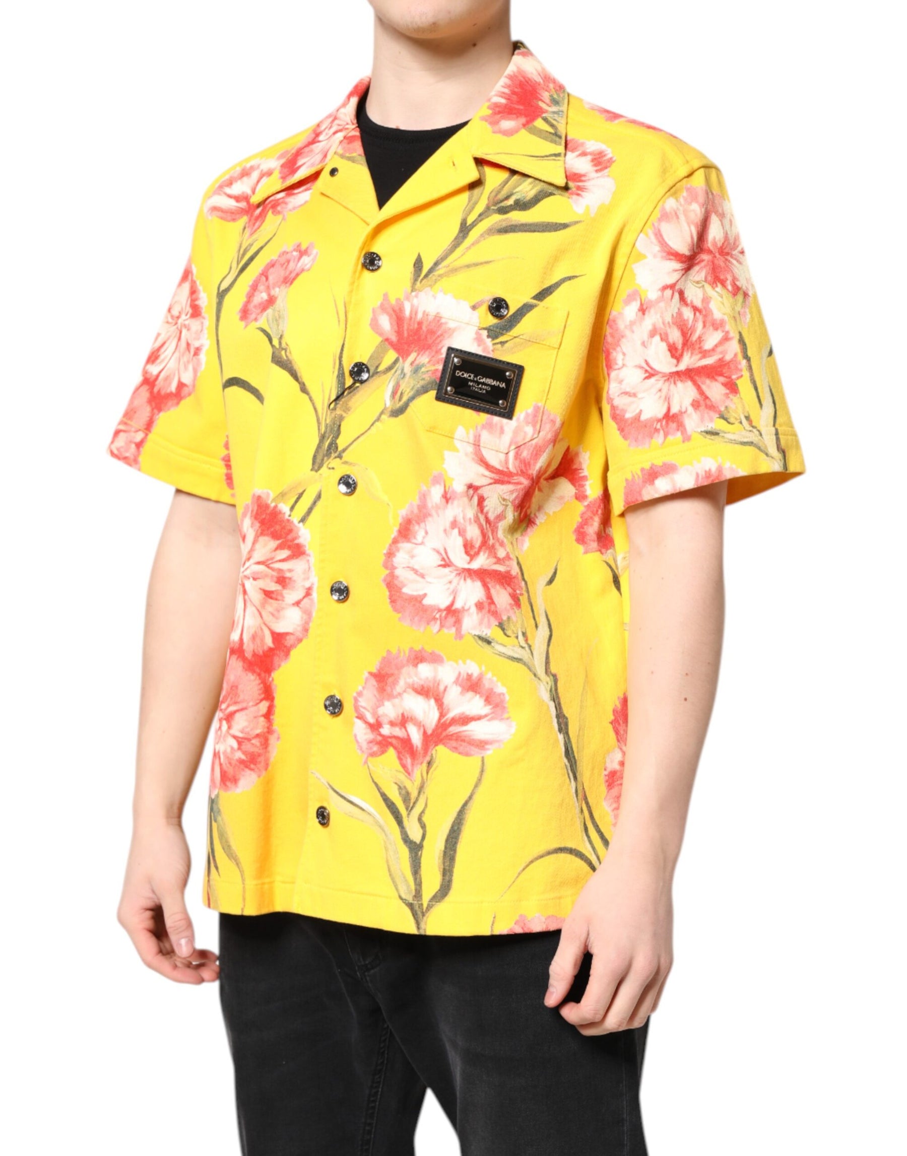 Dolce & Gabbana Yellow Floral Men Button Down Casual Shirt | Regal Royce