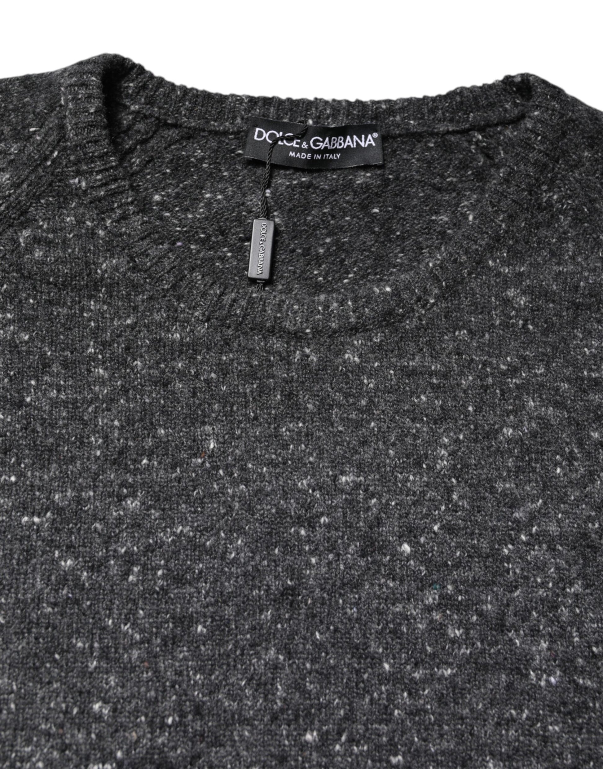 Dolce & Gabbana Gray Wool Knitted Round Neck Pullover Sweater