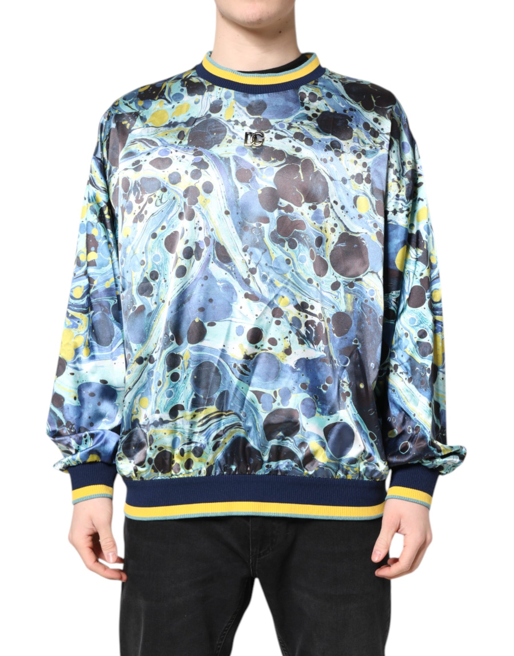 Dolce & Gabbana Multicolor Marble Print Men Pullover Sweater | Regal Royce