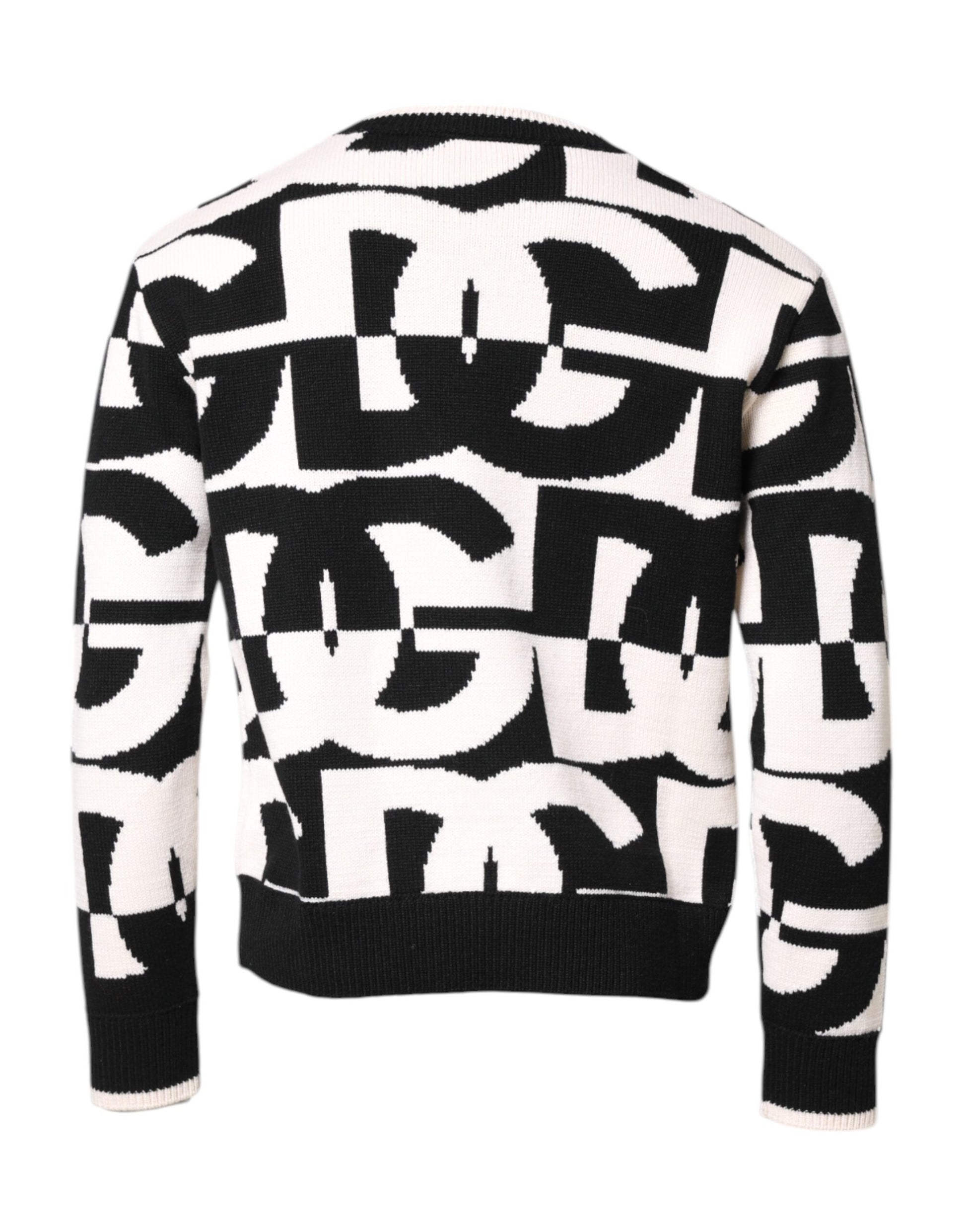 Dolce & Gabbana Black White Knit Logo Print Pullover Sweater