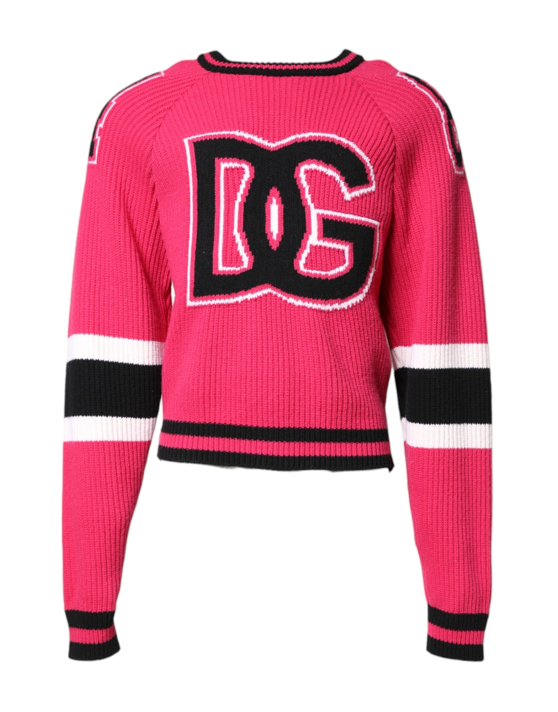 Dolce & Gabbana Pink Cotton Logo Print Knit Pullover Sweater | Regal Royce