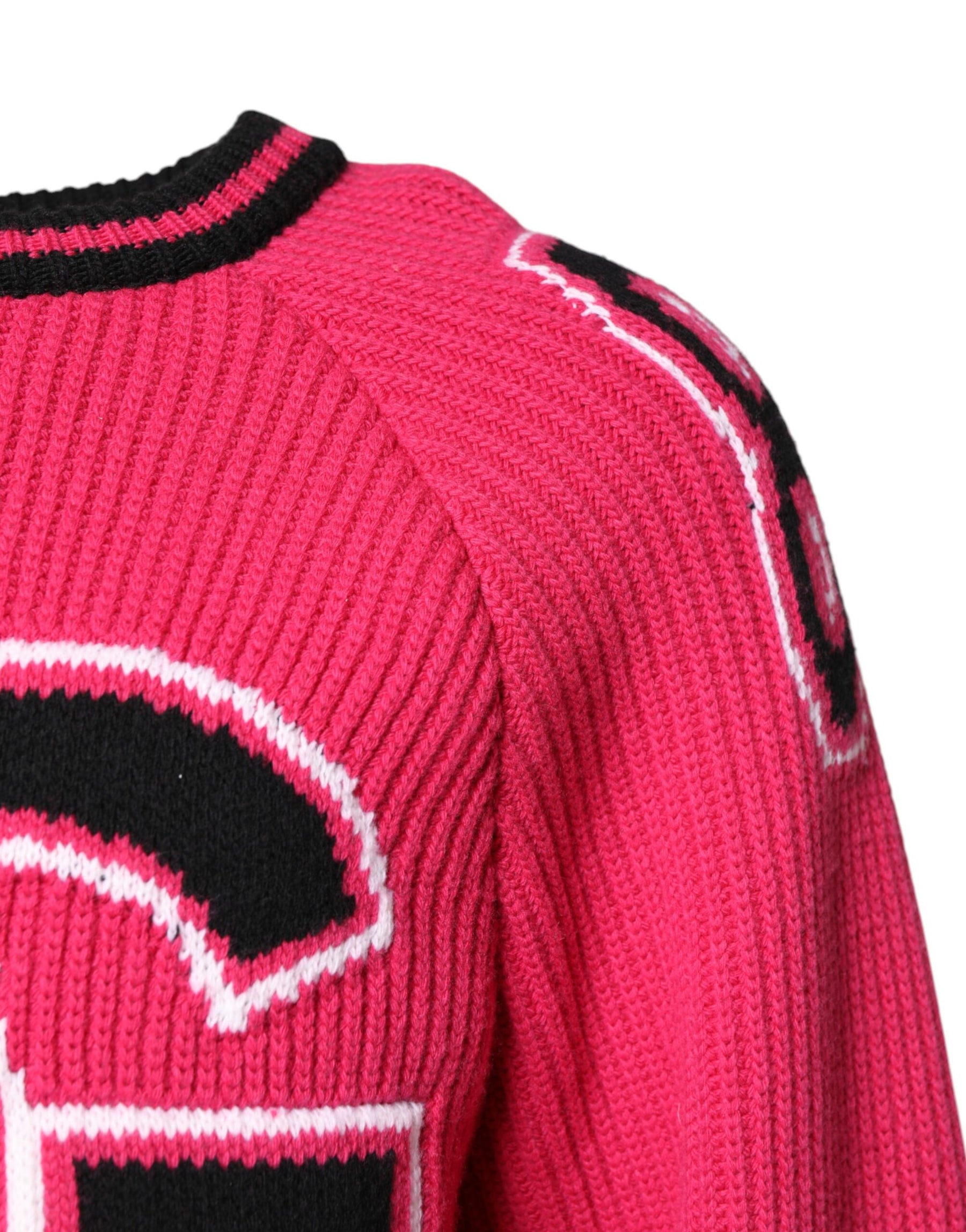 Dolce & Gabbana Pink Cotton Logo Print Knit Pullover Sweater | Regal Royce