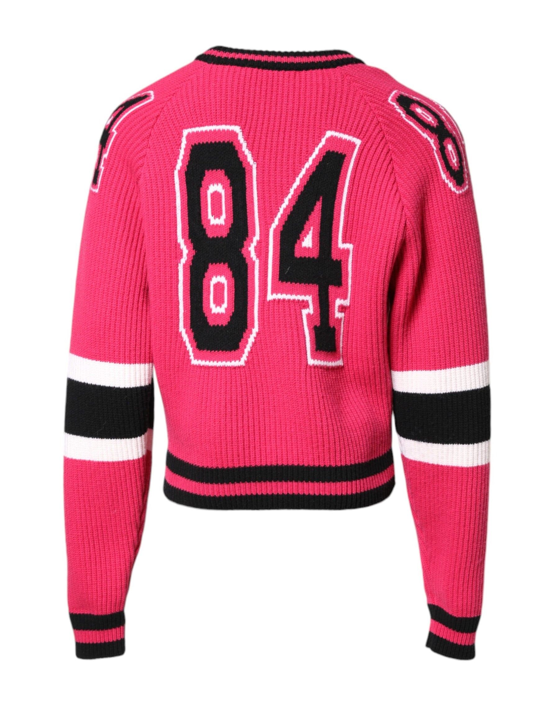 Dolce & Gabbana Pink Cotton Logo Print Knit Pullover Sweater | Regal Royce
