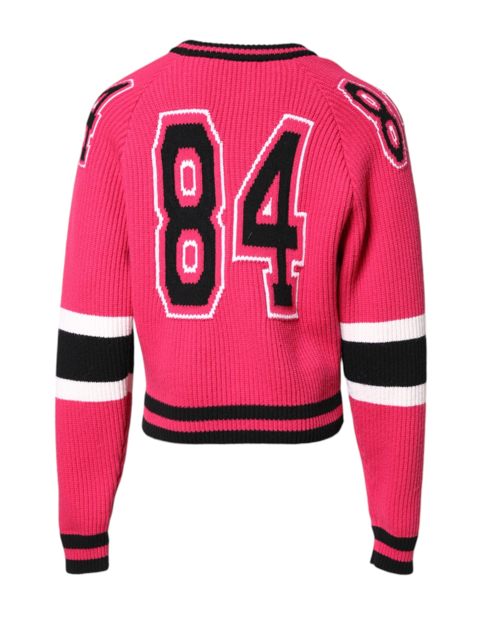 Dolce & Gabbana Pink Cotton Logo Print Knit Pullover Sweater