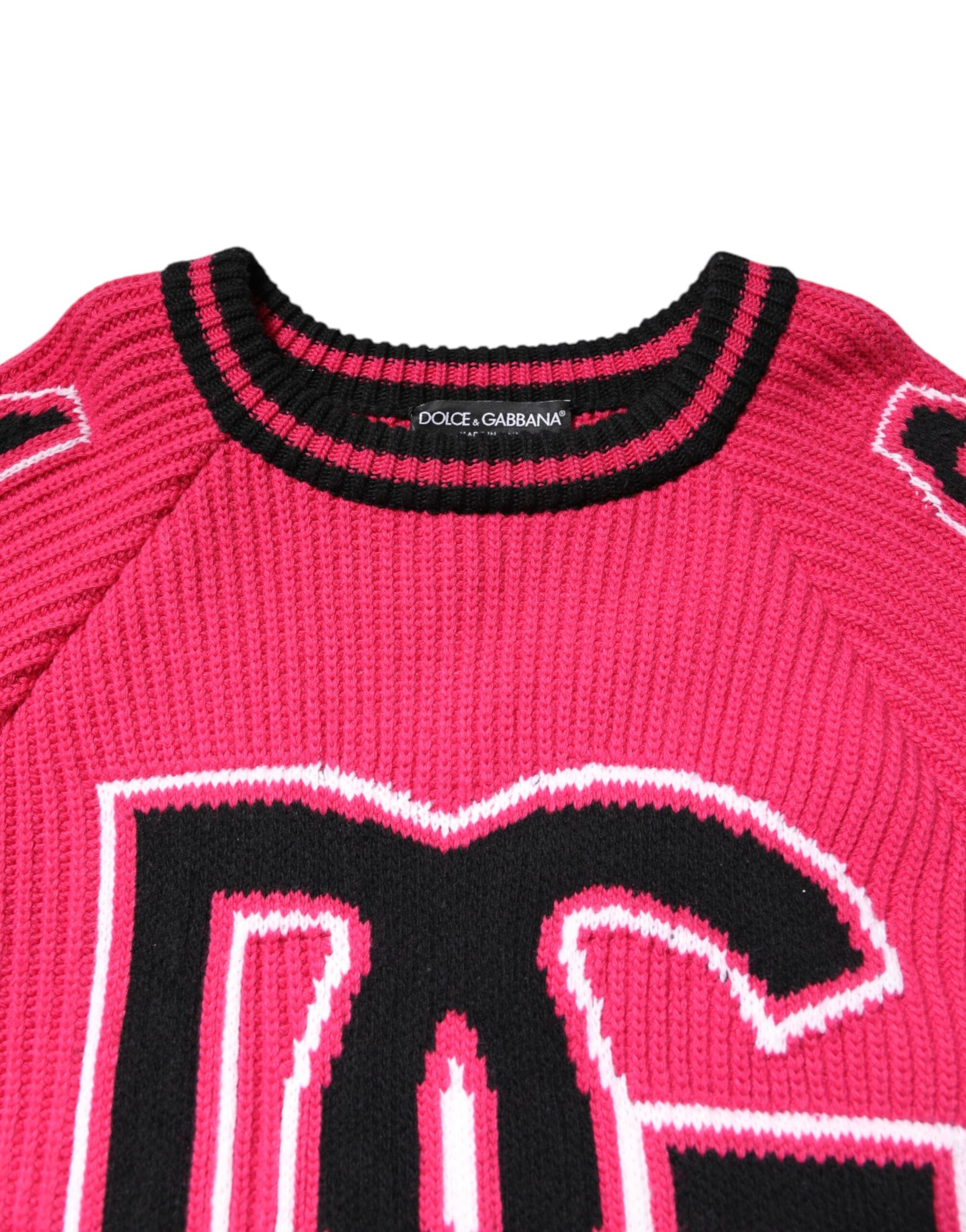 Dolce & Gabbana Pink Cotton Logo Print Knit Pullover Sweater | Regal Royce