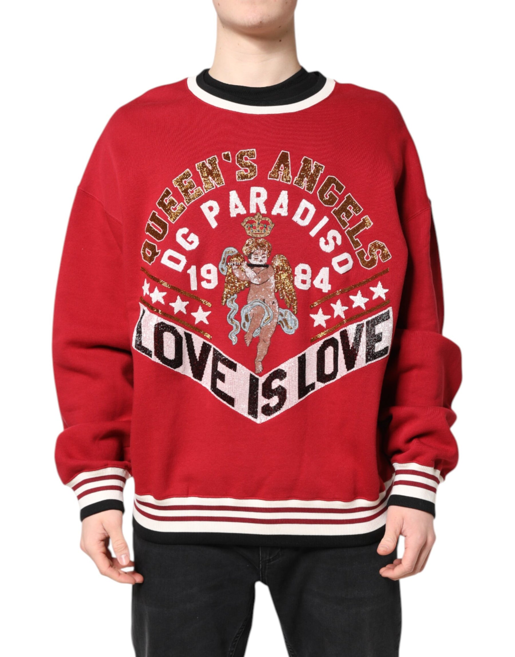 Dolce & Gabbana Red Sequin Knit Pullover Sweatshirt Sweater | Regal Royce