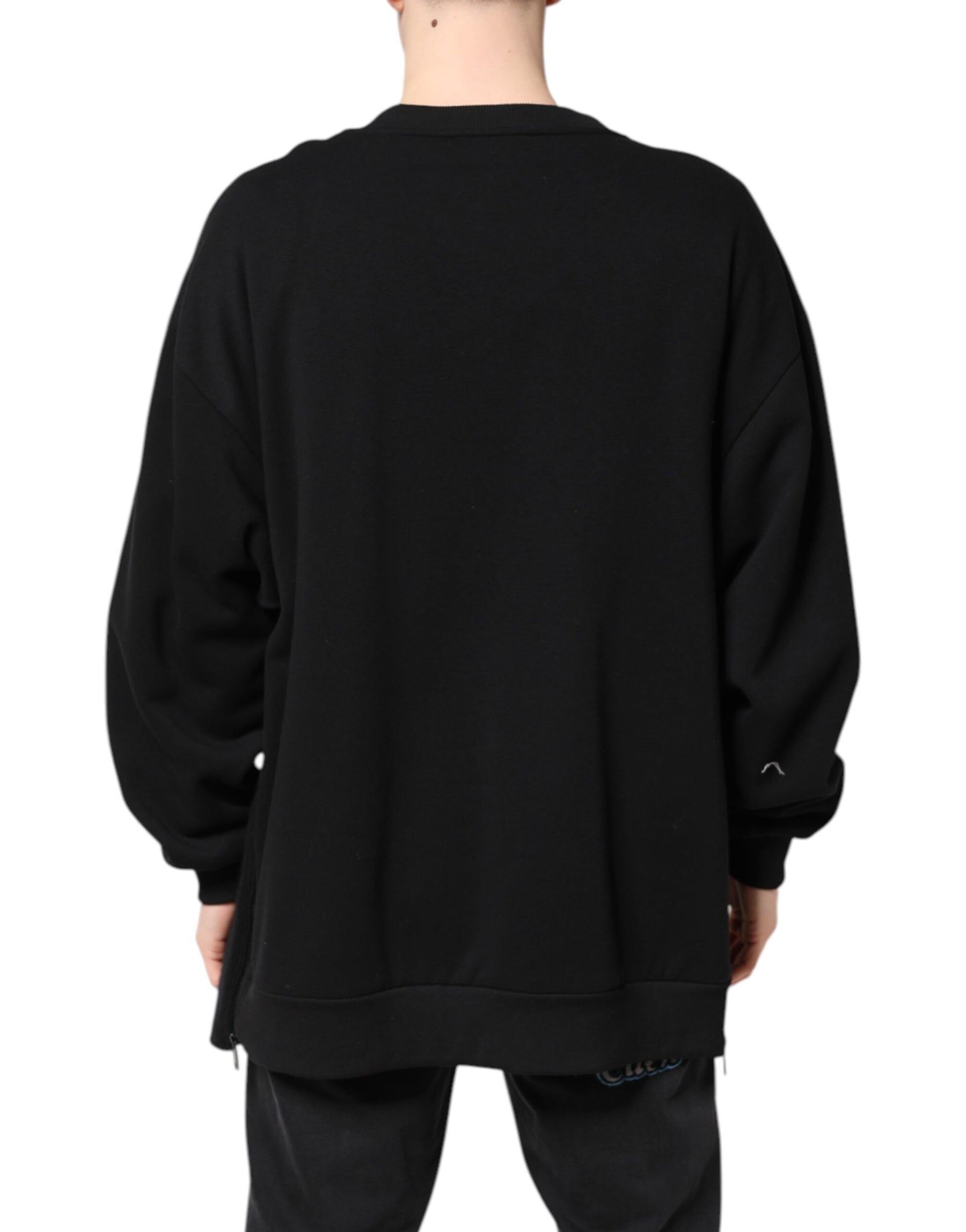 Dolce & Gabbana Black Cotton Logo Print Men Pullover Sweater | Regal Royce