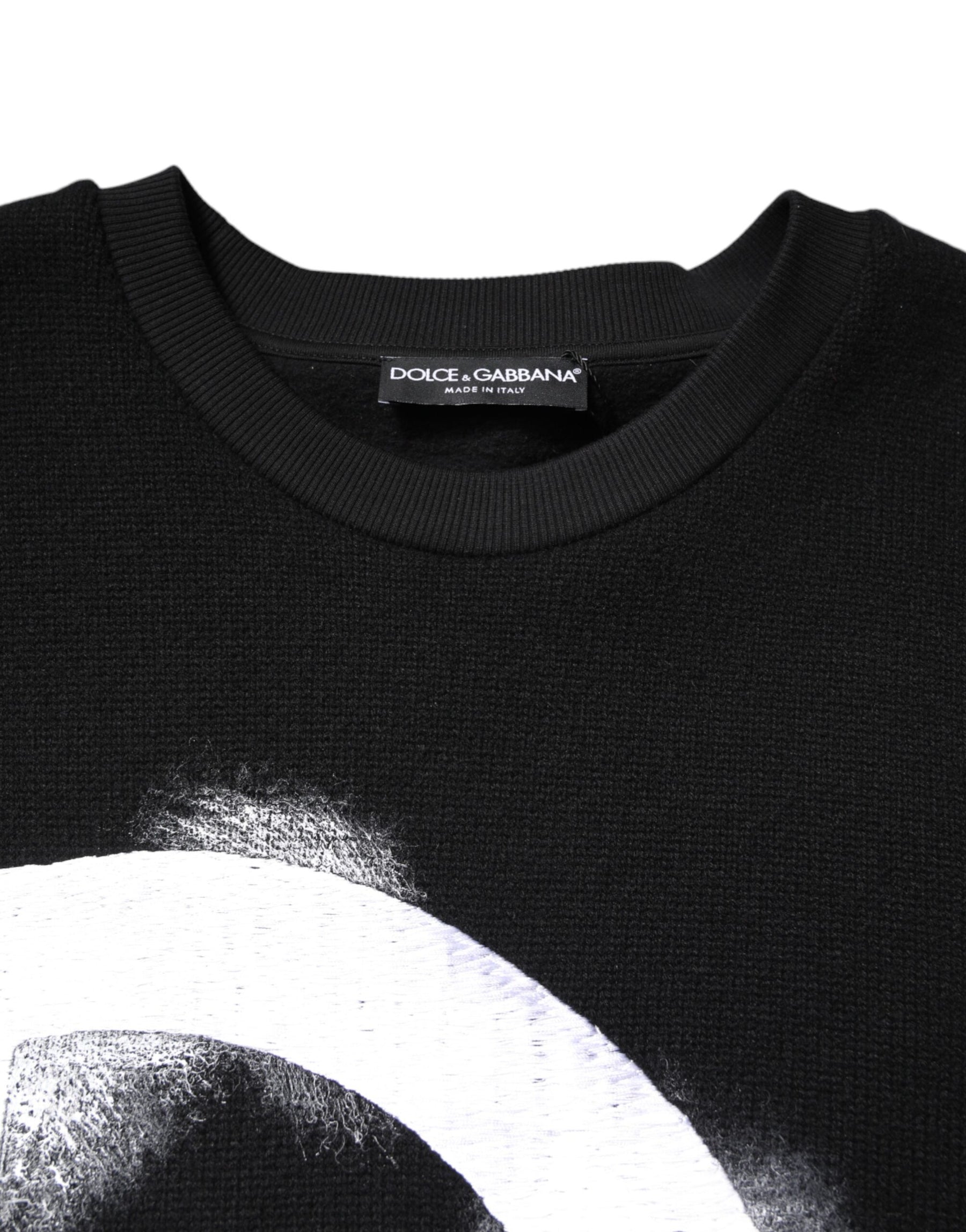 Dolce & Gabbana Black Cotton Logo Print Men Pullover Sweater | Regal Royce