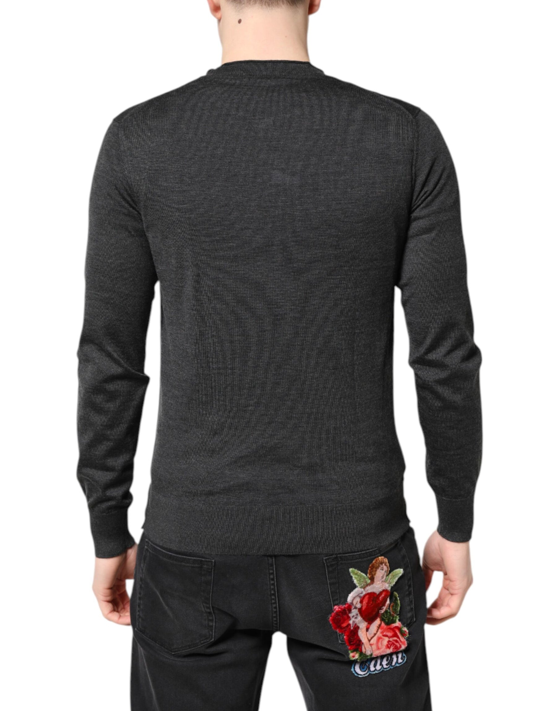 Dolce & Gabbana Gray Embroidery Knit Men Pullover Sweater | Regal Royce