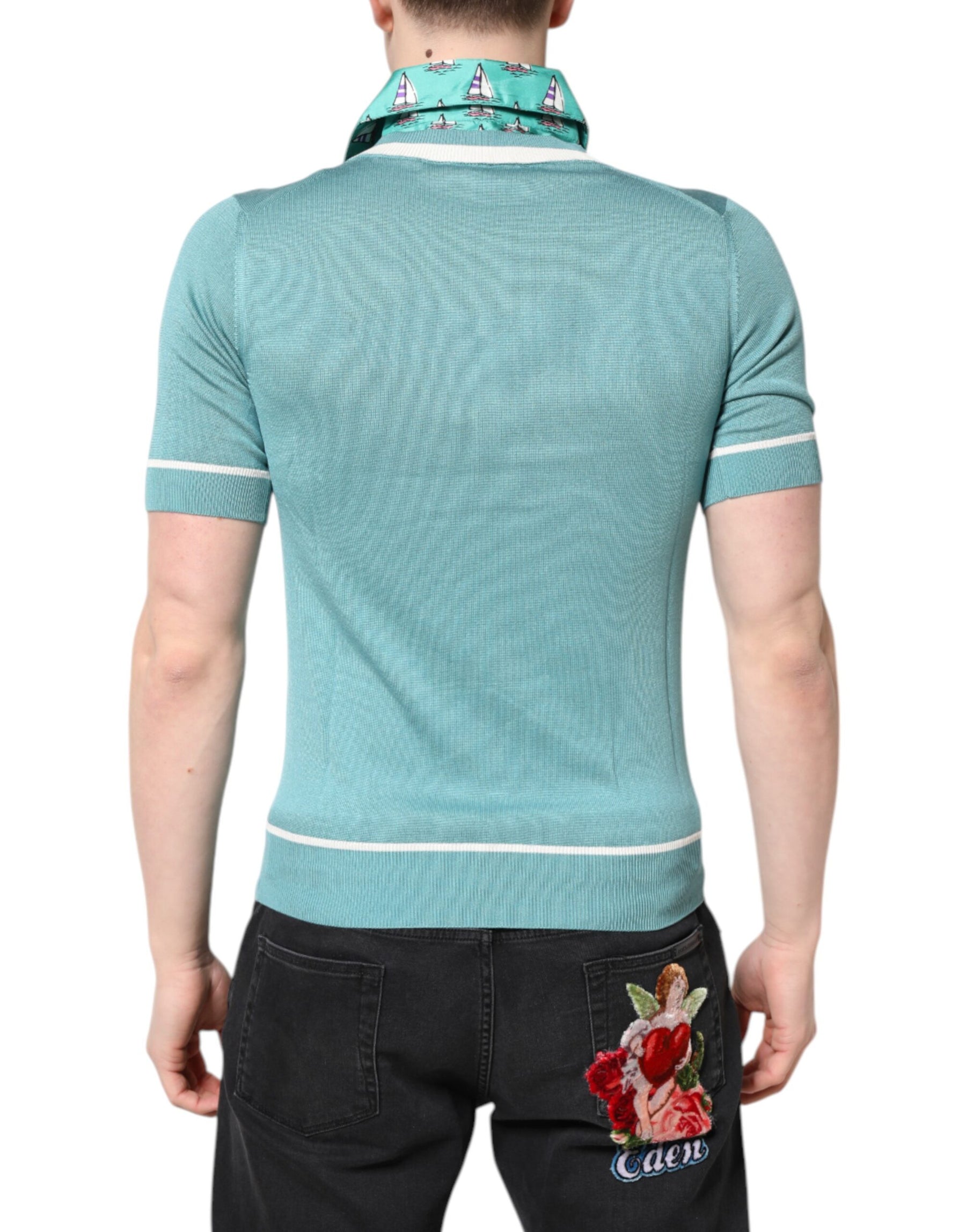 Dolce & Gabbana Green Printed Collared Short Sleeve T-shirt | Regal Royce
