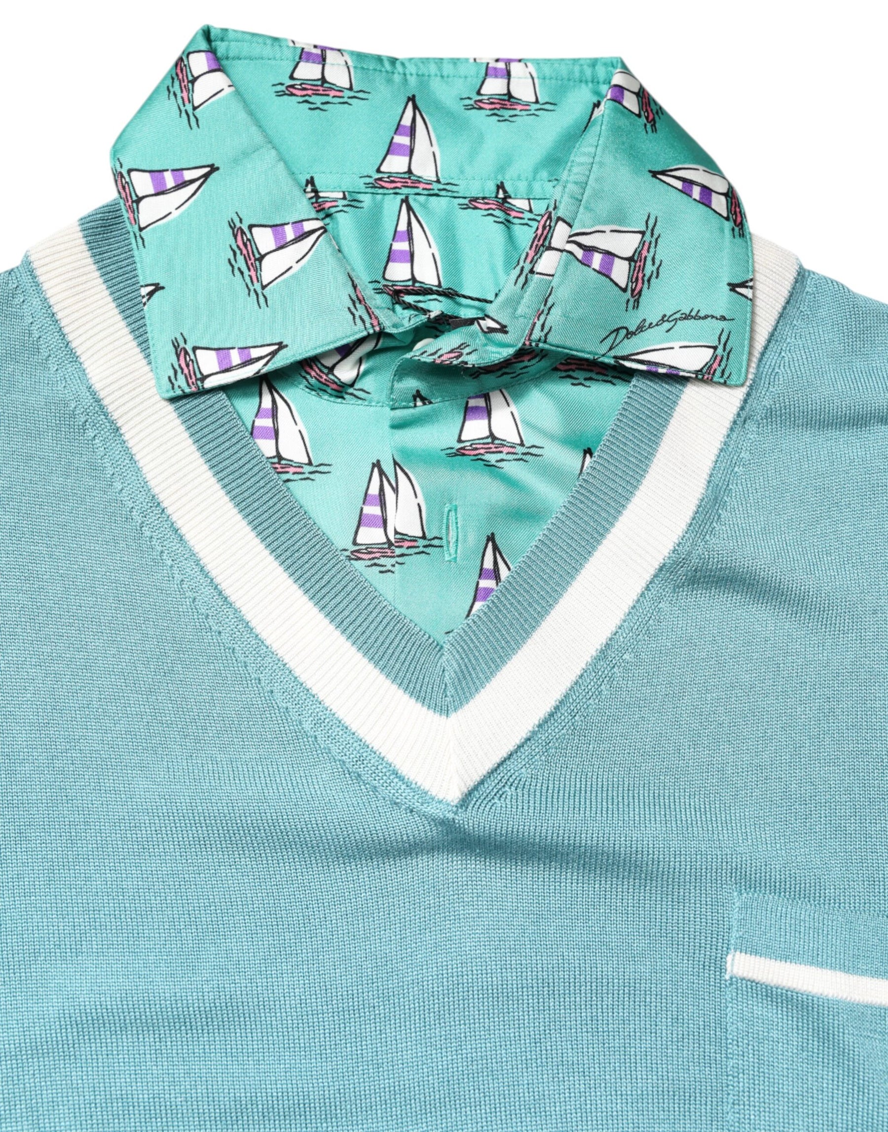 Dolce & Gabbana Green Printed Collared Short Sleeve T-shirt | Regal Royce