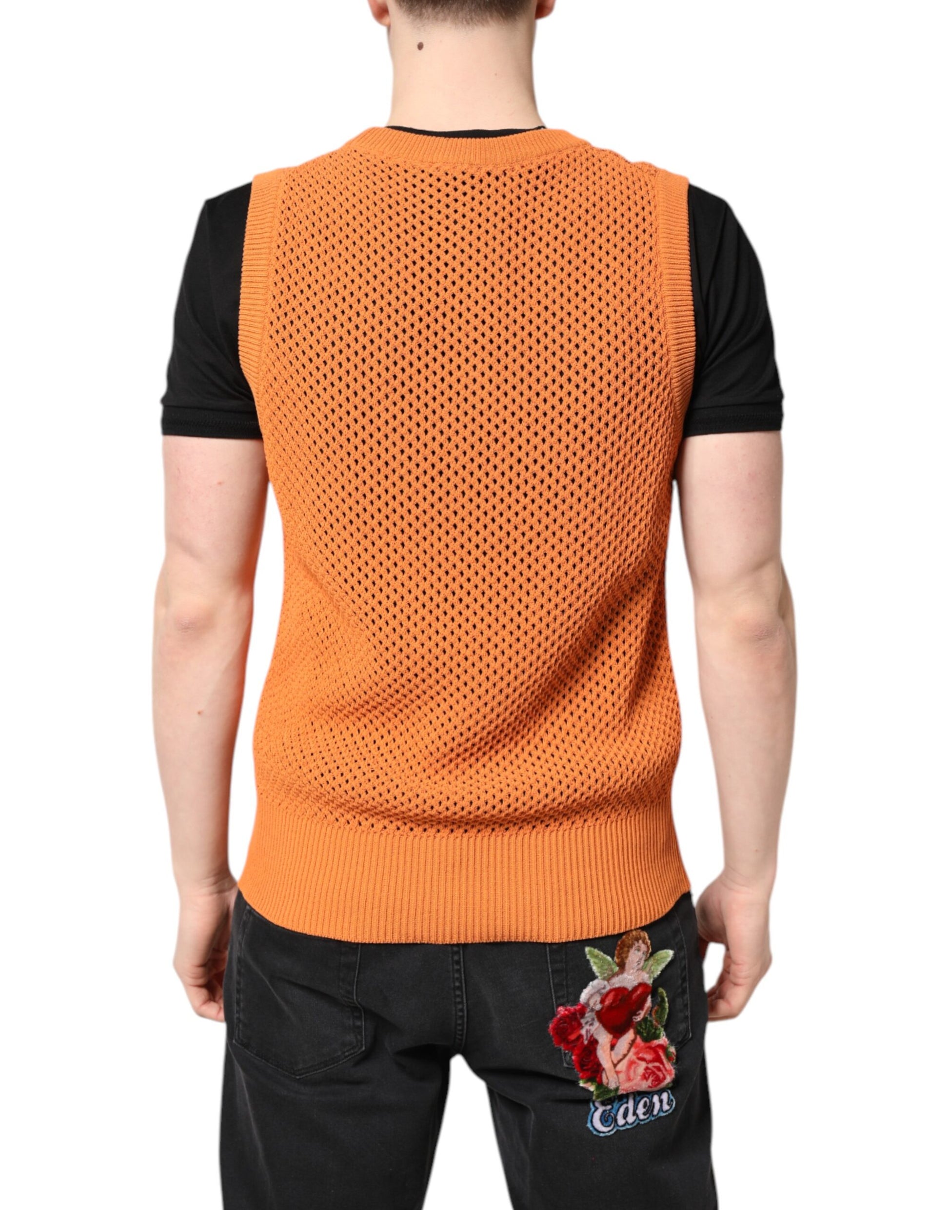 Dolce & Gabbana Orange Cashmere Round Neck Sleeveless T-shirt