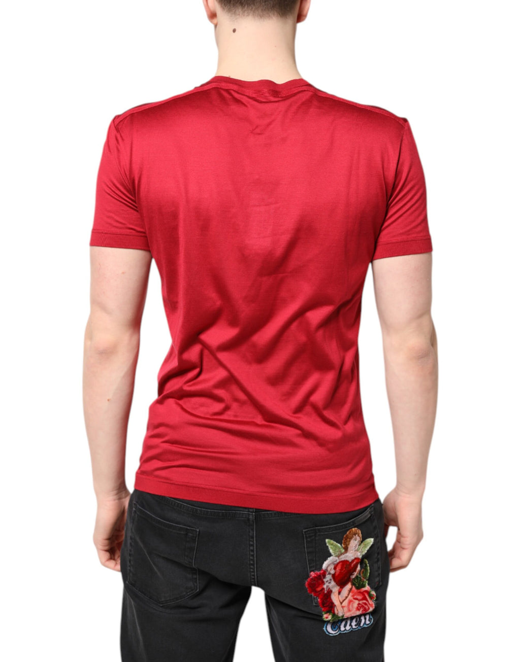 Dolce & Gabbana Red Silk DG Crown Logo Short Sleeve T-shirt