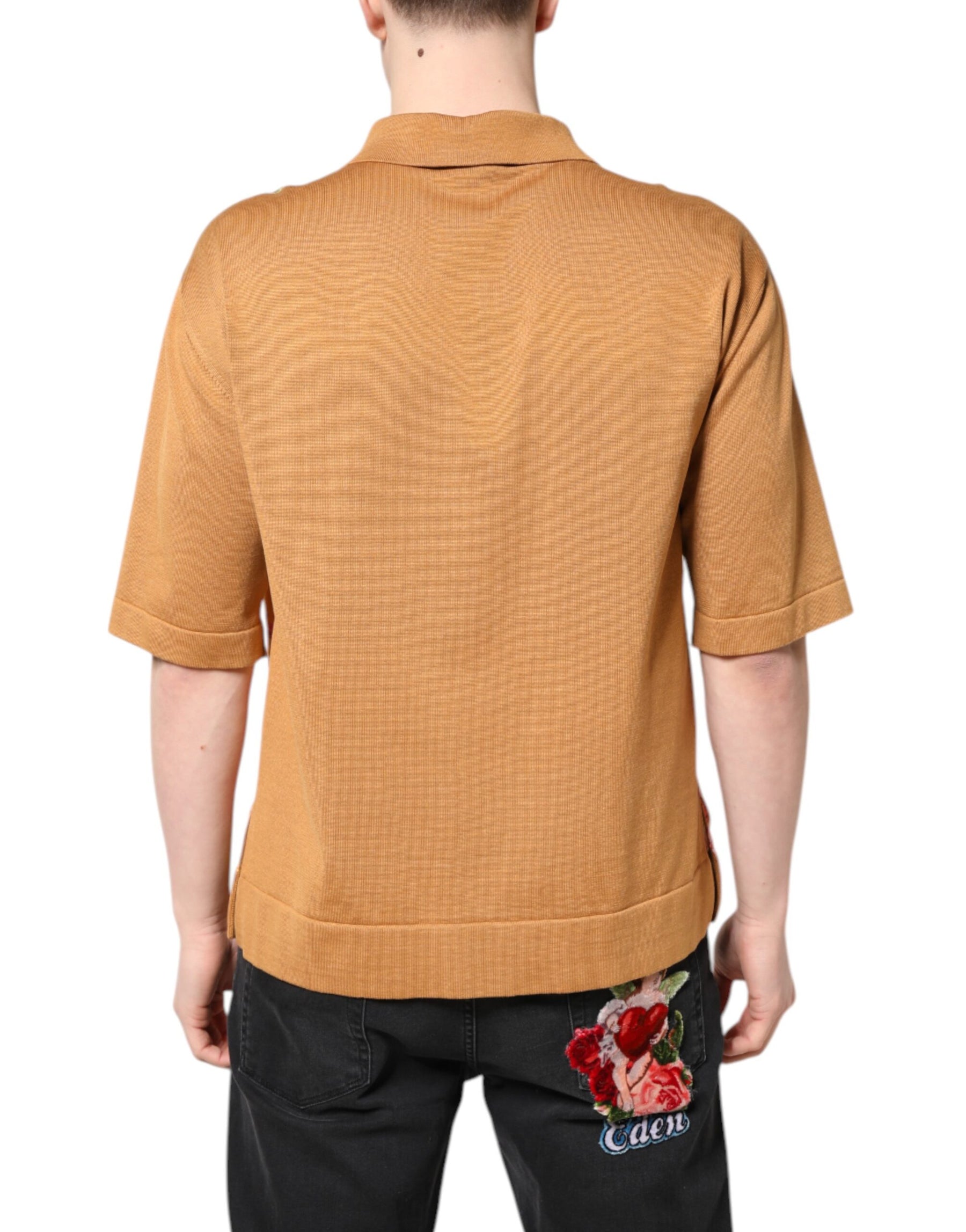 Dolce & Gabbana Brown Floral Collared Short Sleeve T-shirt | Regal Royce