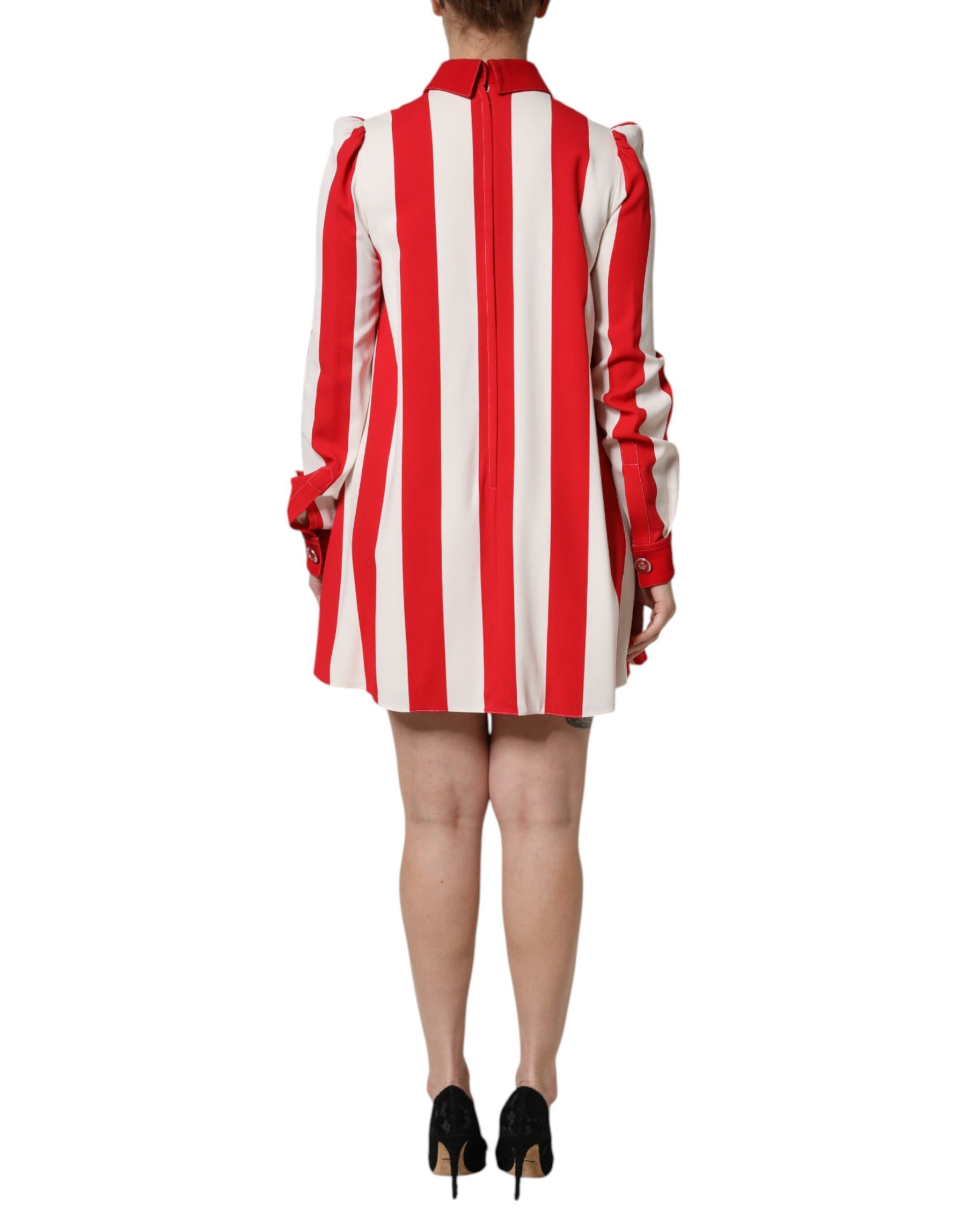 Dolce & Gabbana White Red Stripes Long Sleeves Mini Dress | Regal Royce