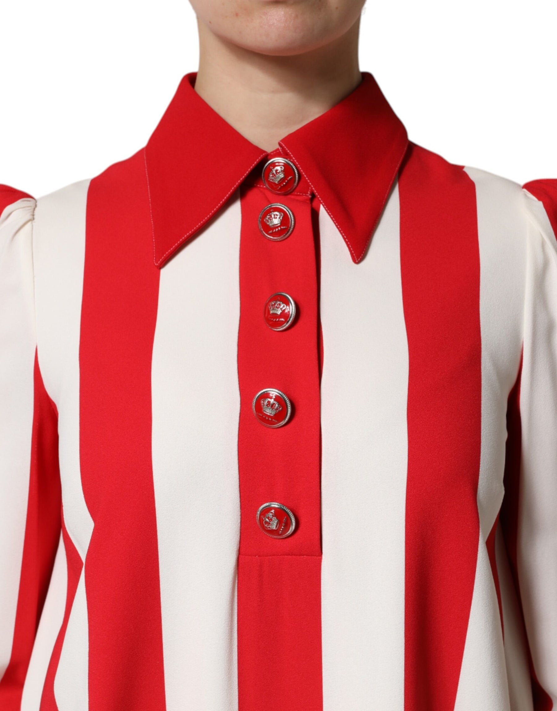 Dolce & Gabbana White Red Stripes Long Sleeves Mini Dress | Regal Royce