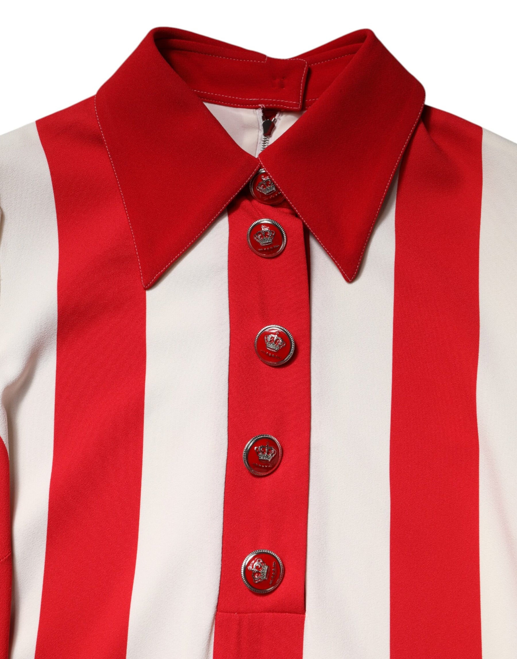 Dolce & Gabbana White Red Stripes Long Sleeves Mini Dress | Regal Royce