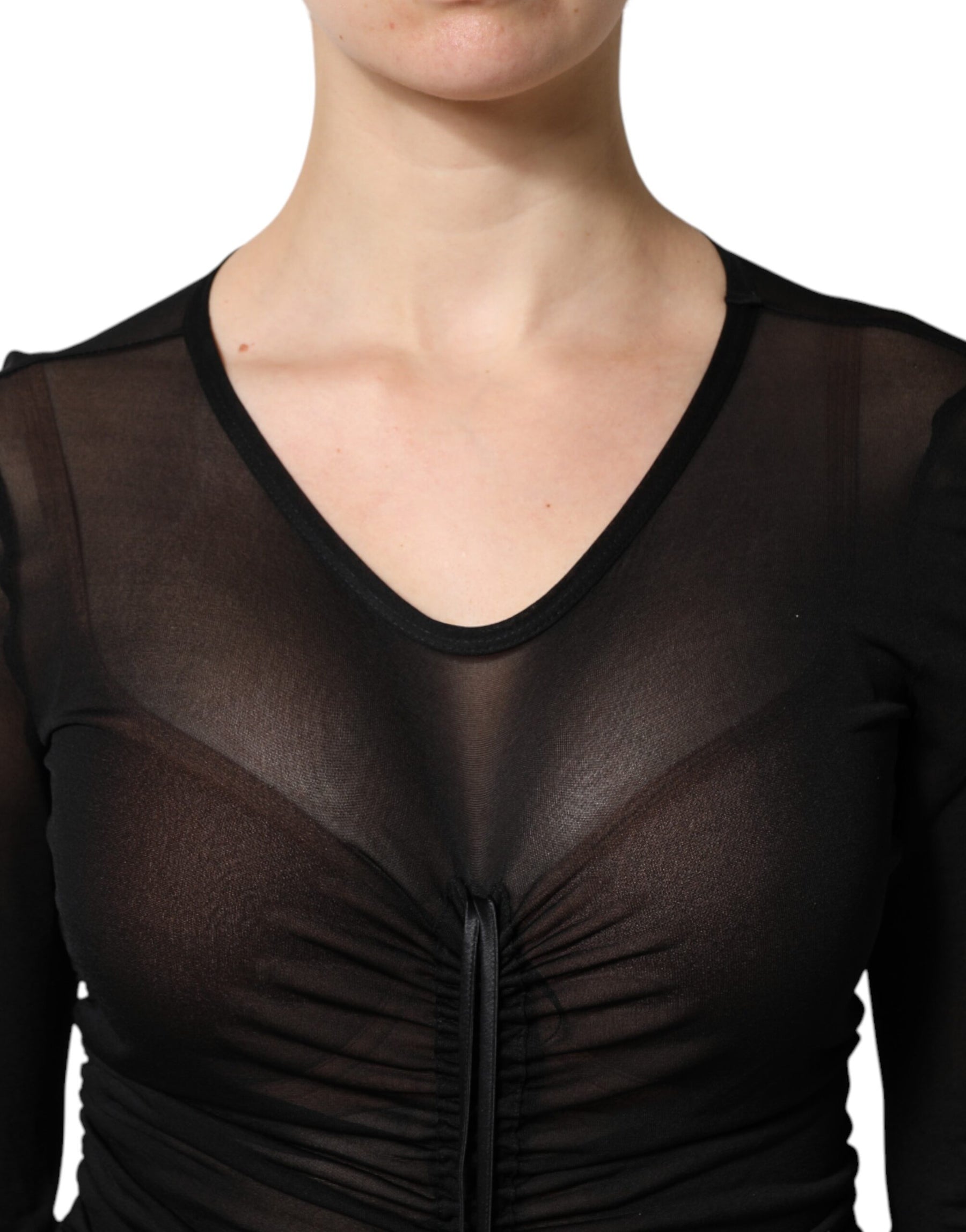 Dolce & Gabbana Black Mesh Trim Bodycon Long Sheath Dress | Regal Royce