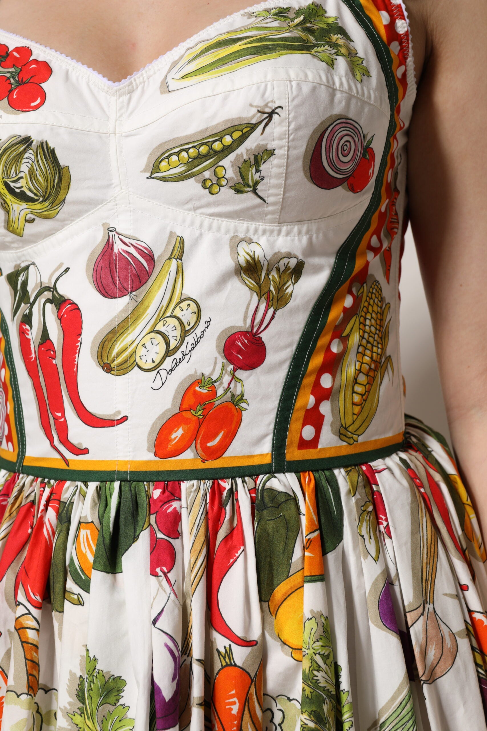 Dolce & Gabbana White Vegetables Sleeveless A-line Dress | Regal Royce