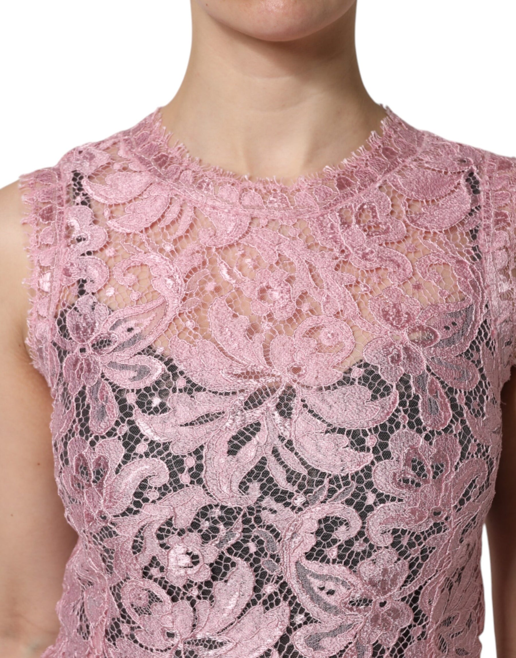 Dolce & Gabbana Pink Floral Lace Sleeveless Sheath Dress | Regal Royce