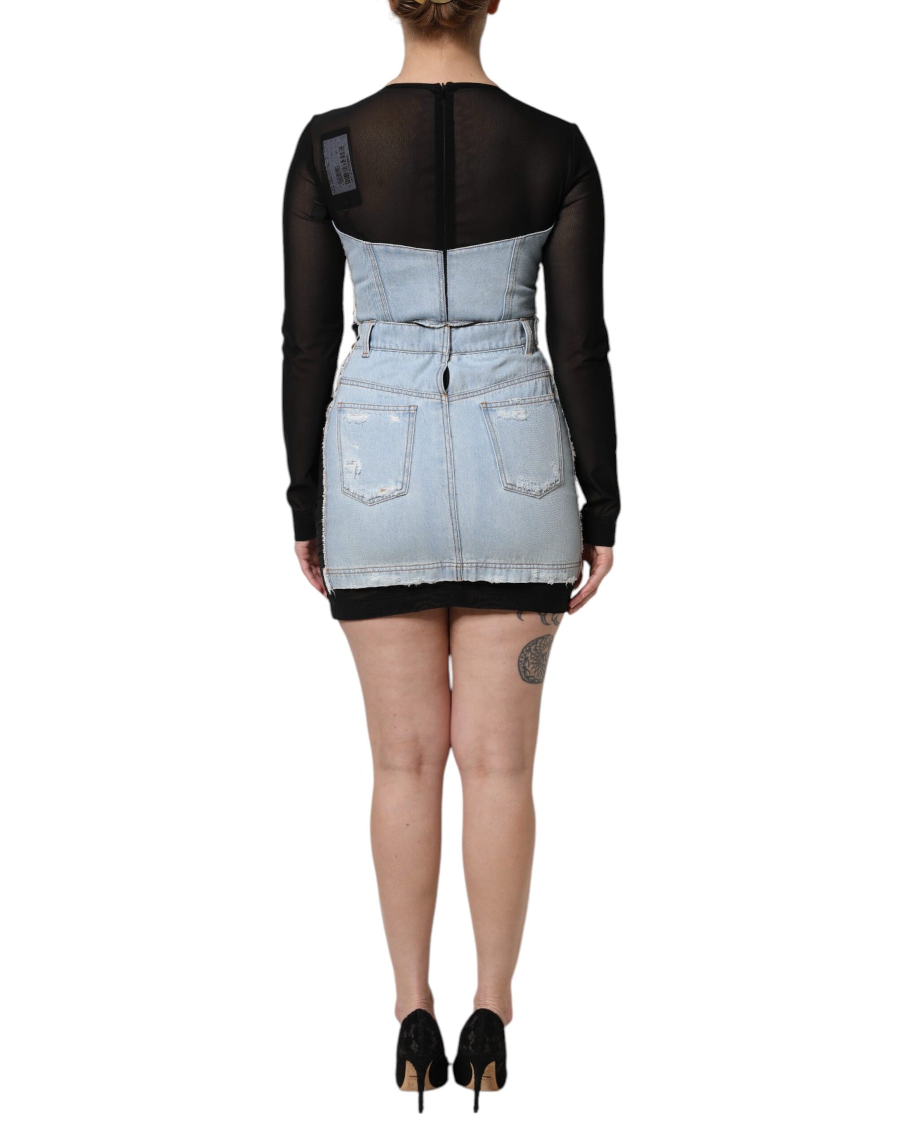 Dolce & Gabbana Black Blue Long Sleeves Denim Mini Dress | Regal Royce