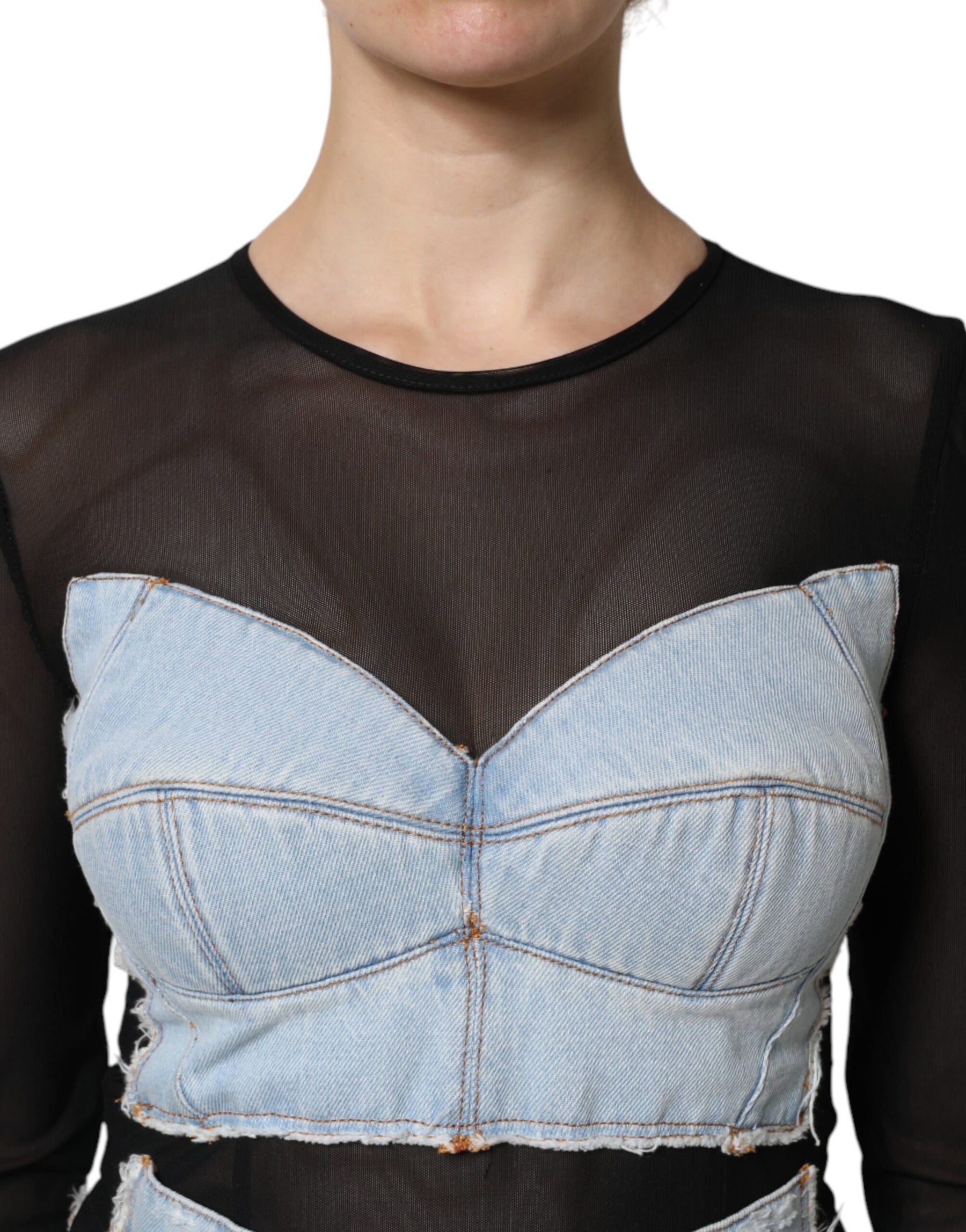 Dolce & Gabbana Black Blue Long Sleeves Denim Mini Dress | Regal Royce