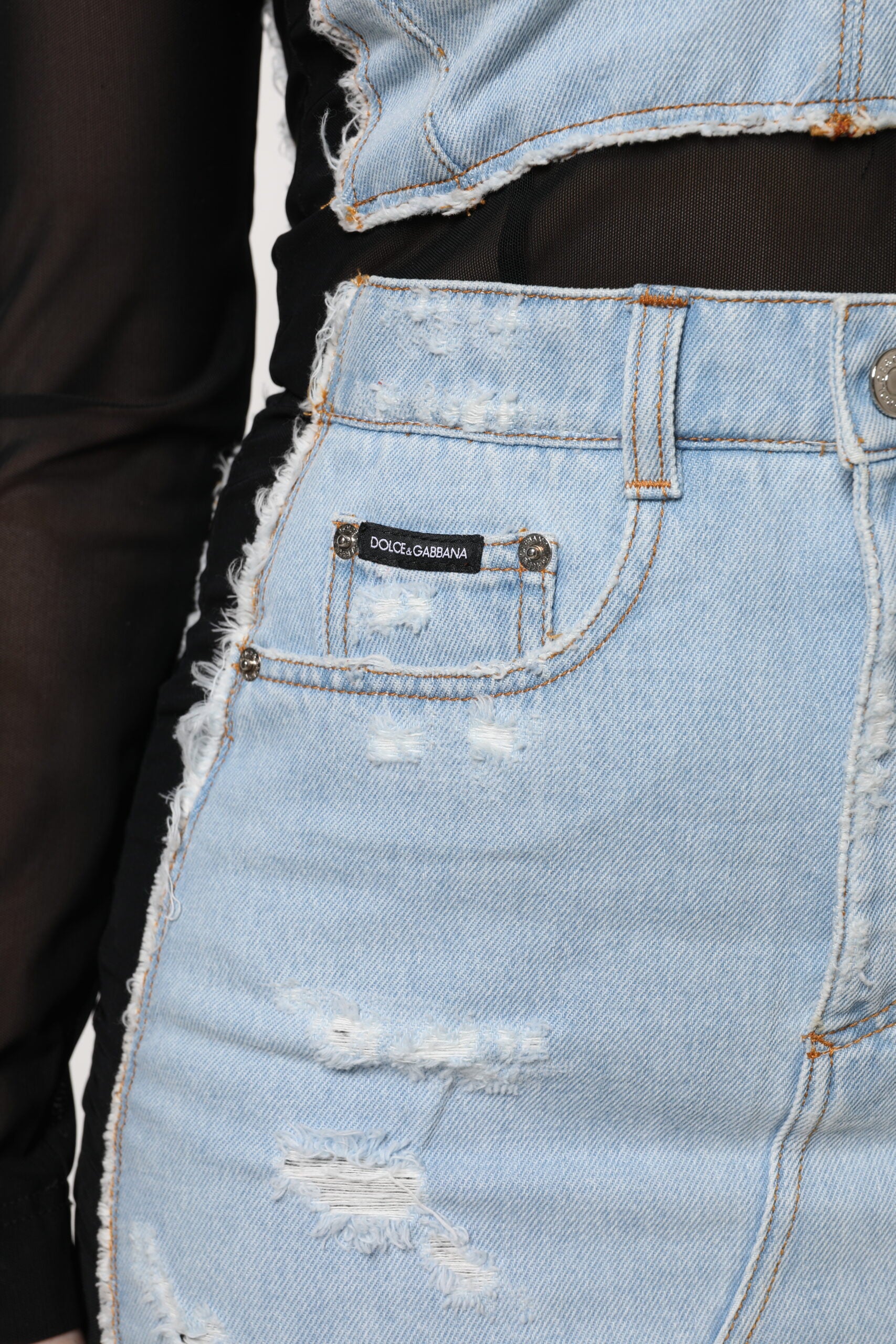 Dolce & Gabbana Black Blue Long Sleeves Denim Mini Dress | Regal Royce