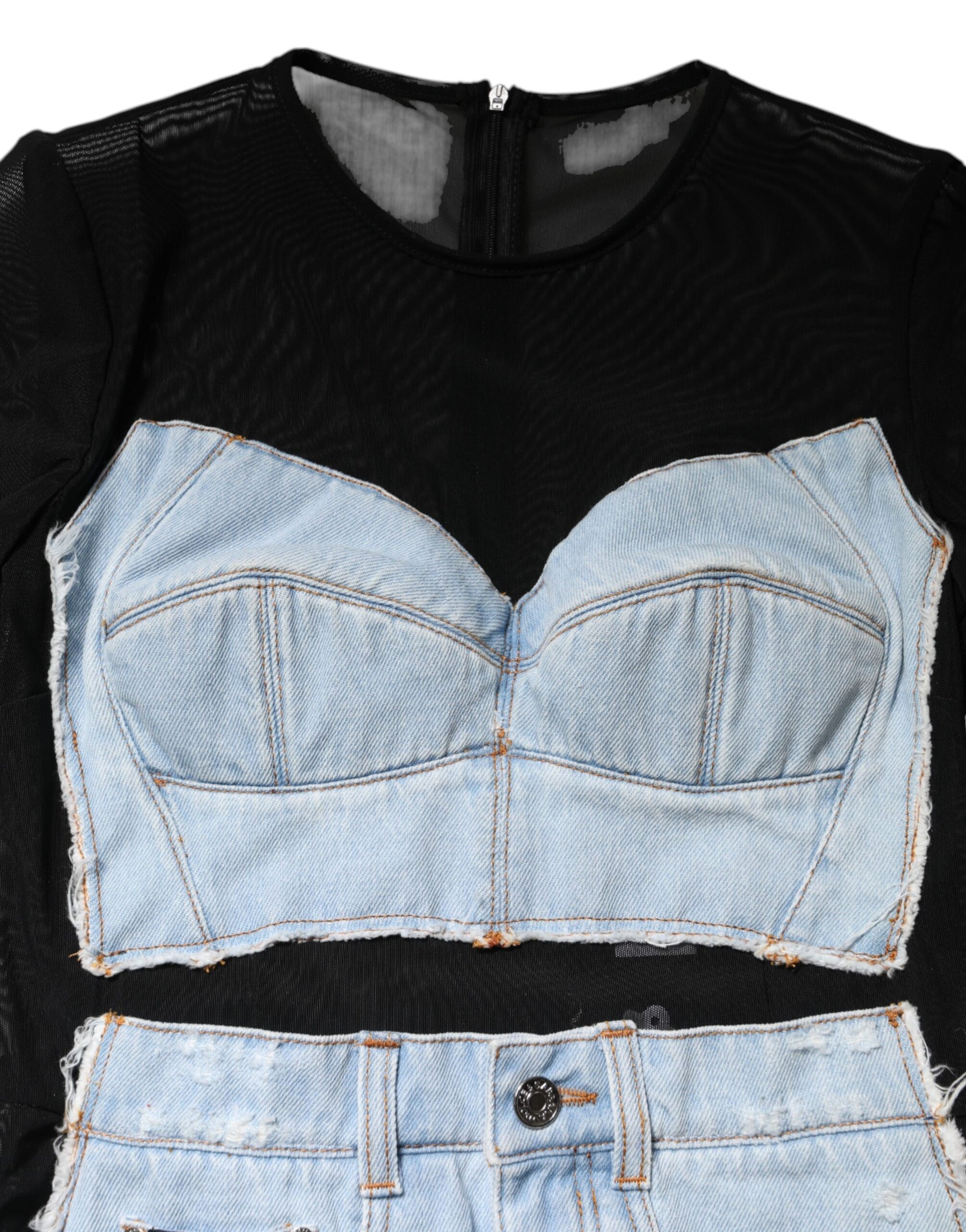 Dolce & Gabbana Black Blue Long Sleeves Denim Mini Dress | Regal Royce