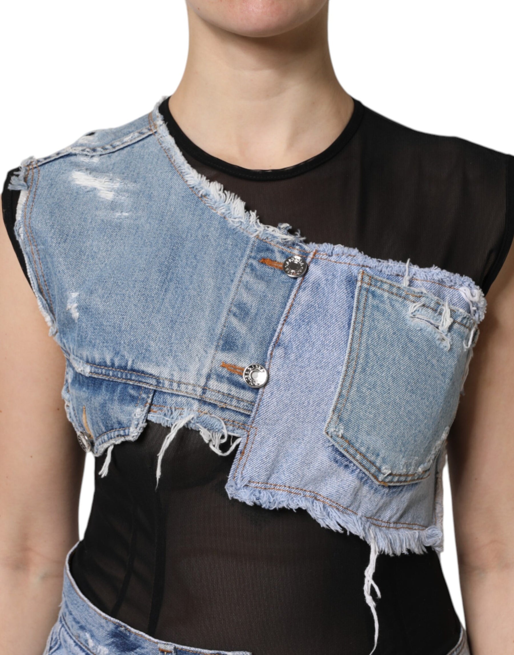 Dolce & Gabbana Black Blue Sleeveless Denim Mini Dress | Regal Royce