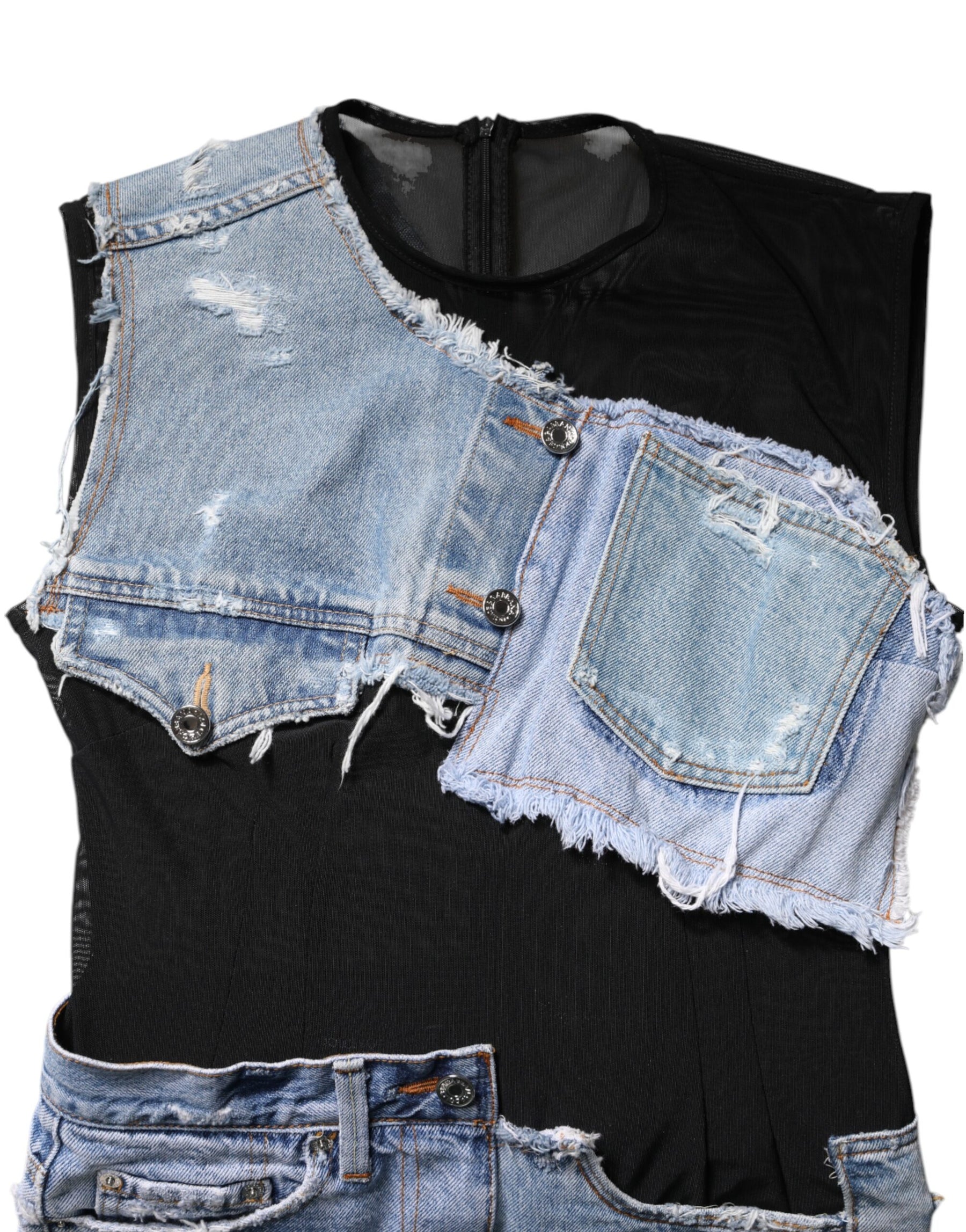 Dolce & Gabbana Black Blue Sleeveless Denim Mini Dress | Regal Royce