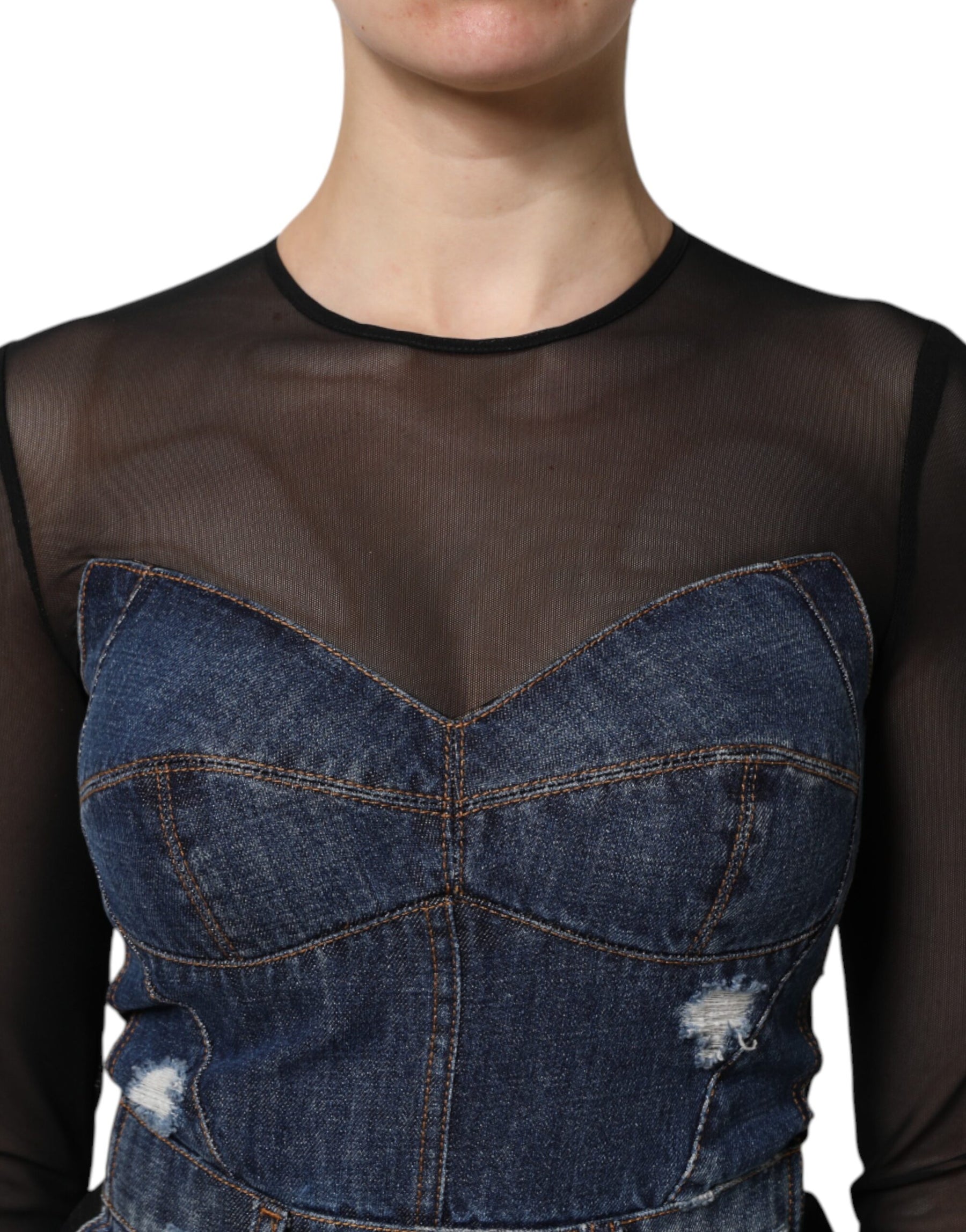 Dolce & Gabbana Black Blue Long Sleeves Denim Mini Dress | Regal Royce