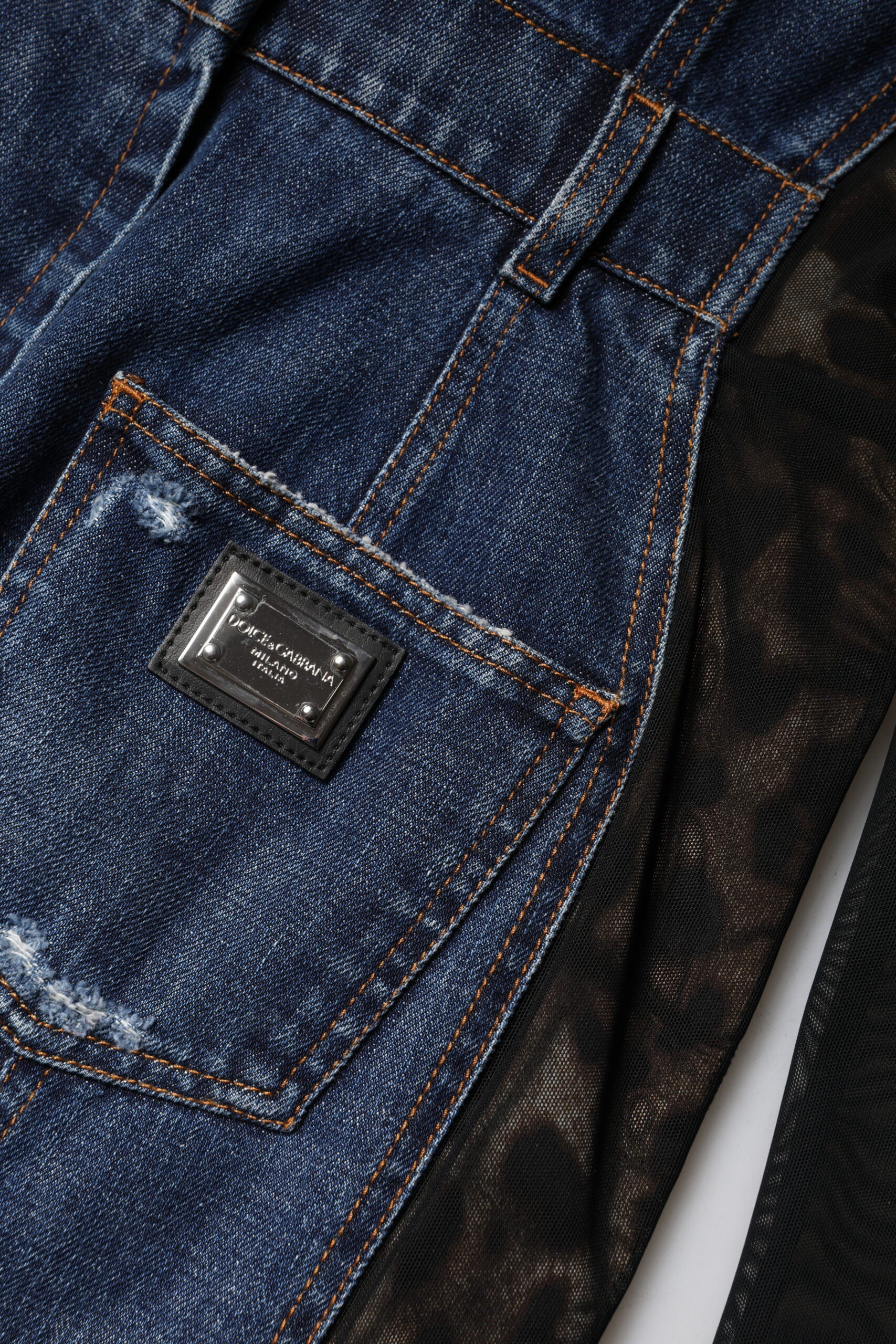 Dolce & Gabbana Black Blue Long Sleeves Denim Mini Dress | Regal Royce