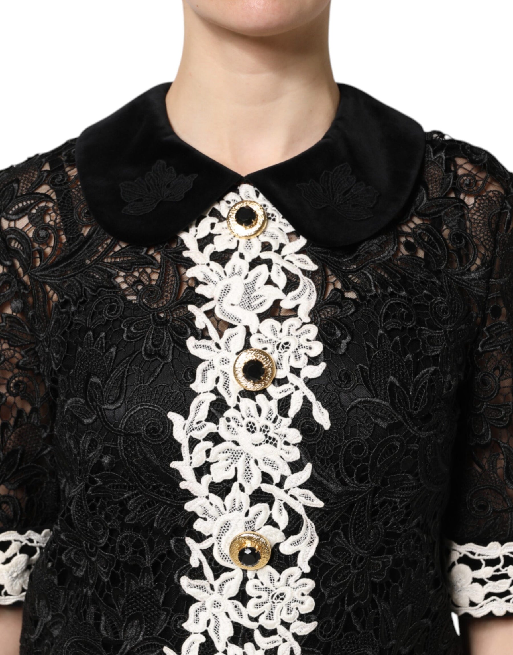 Dolce & Gabbana Black Floral Lace Embellished Mini Dress | Regal Royce