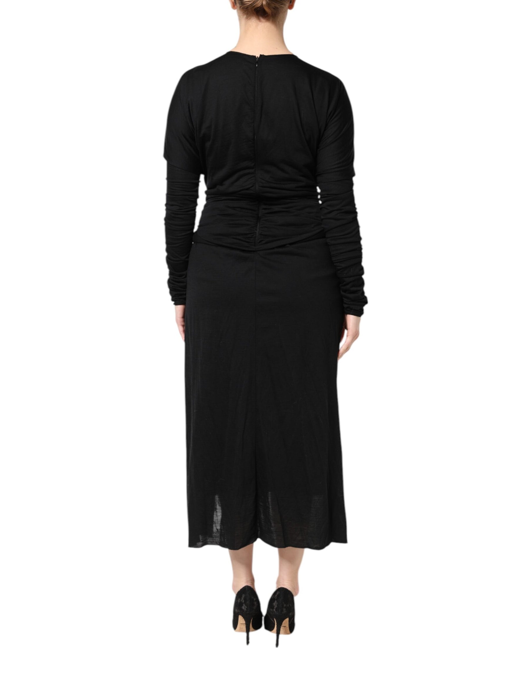 Dolce & Gabbana Black Wool Long Sleeves Sheath Midi Dress | Regal Royce