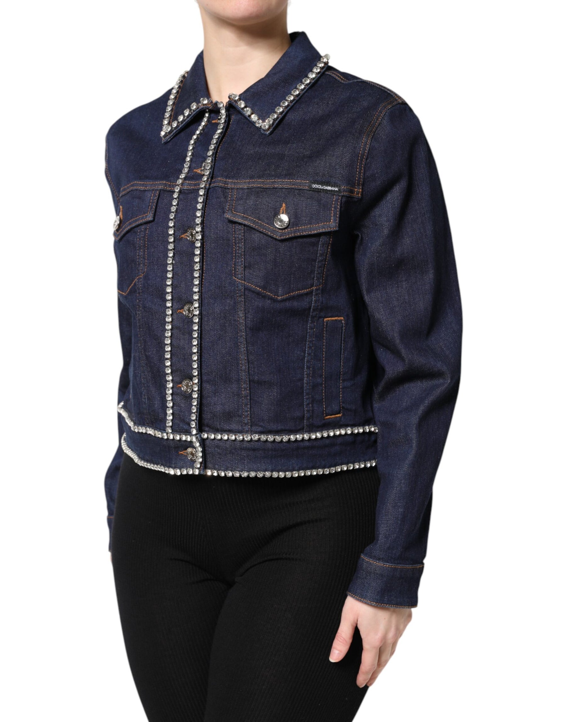 Dolce & Gabbana Blue Denim Cotton Crystal Embellished Jacket | Regal Royce