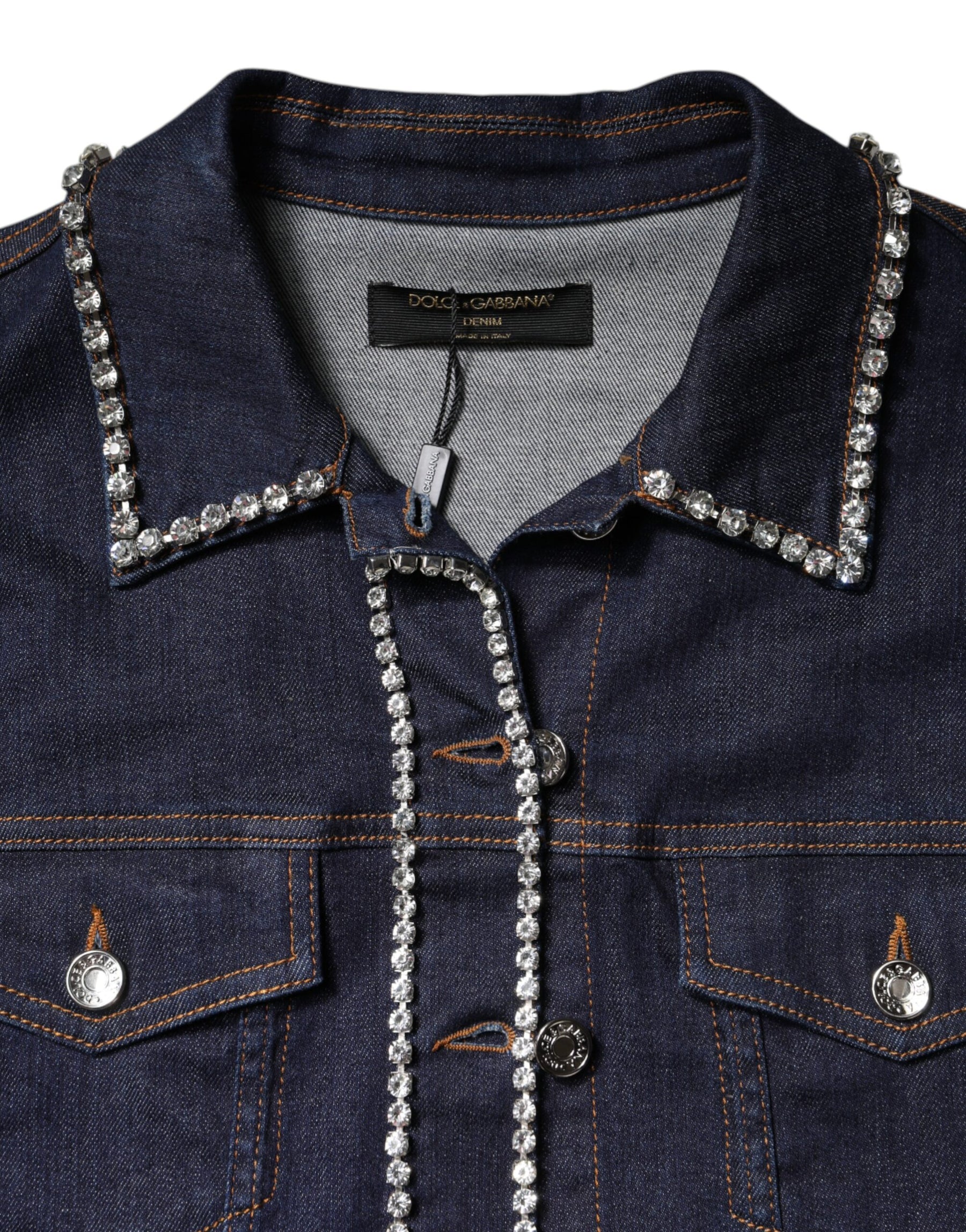Dolce & Gabbana Blue Denim Cotton Crystal Embellished Jacket | Regal Royce