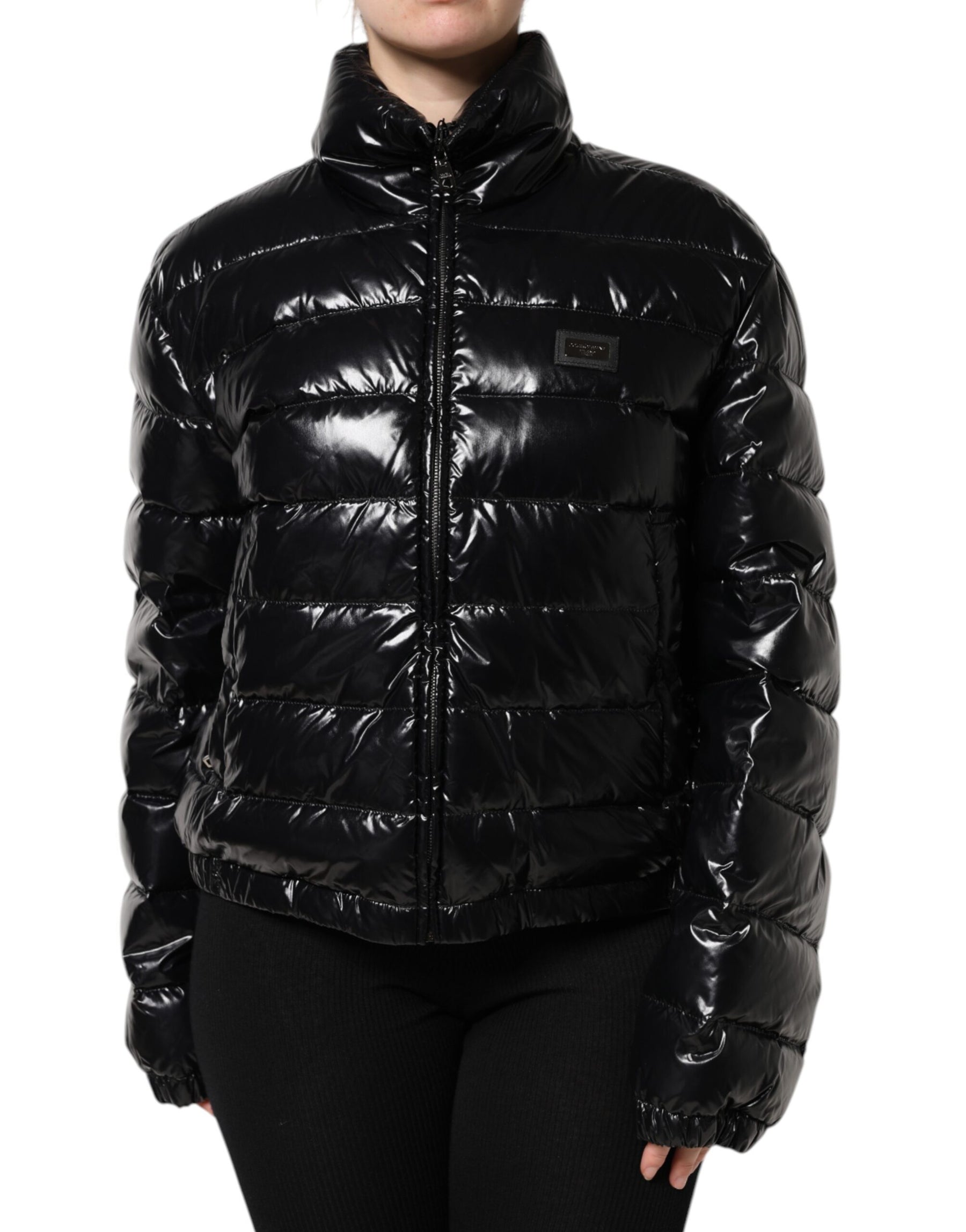 Dolce & Gabbana Black Logo Plaque Full Zip Puffer Jacket | Regal Royce