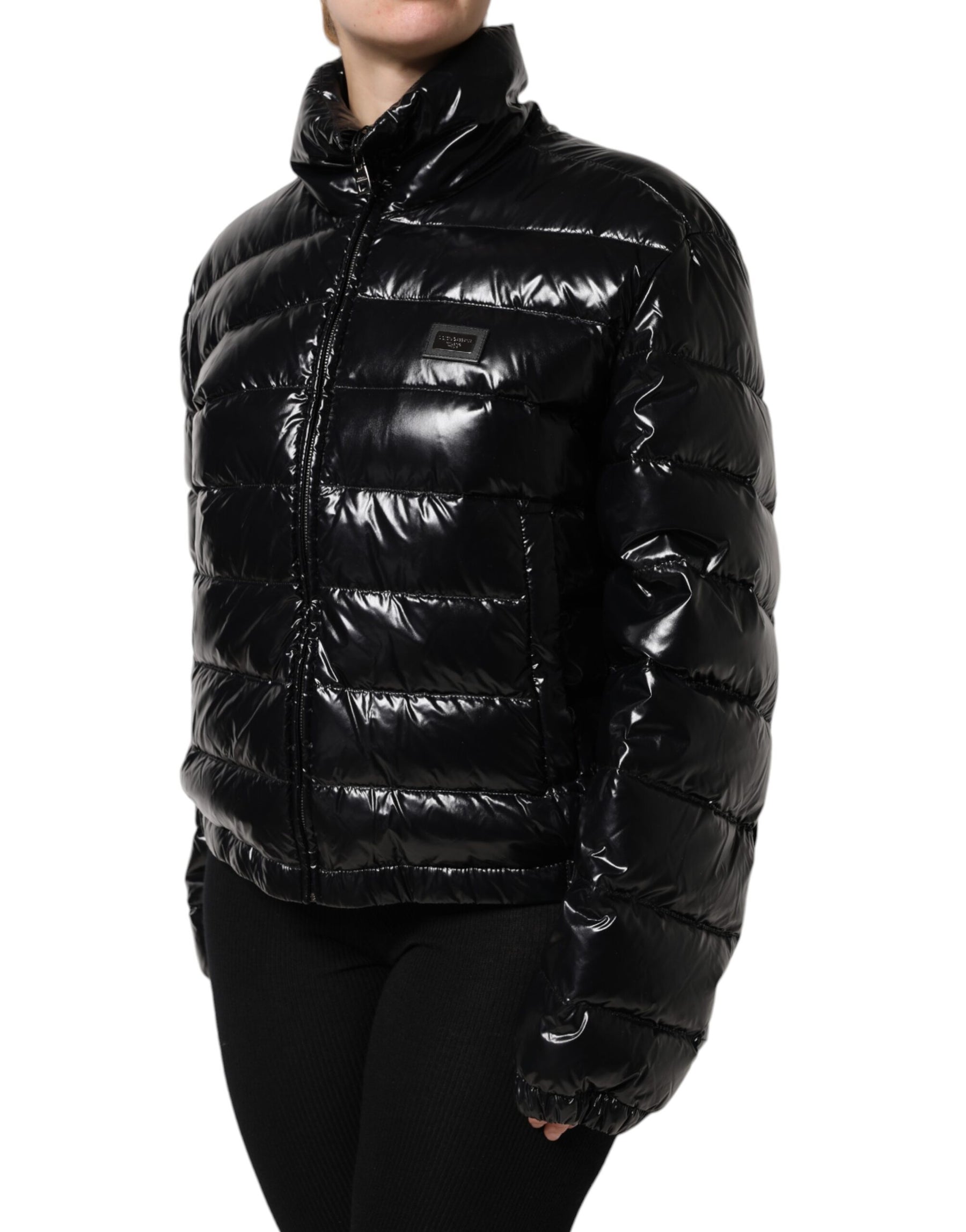 Dolce & Gabbana Black Logo Plaque Full Zip Puffer Jacket | Regal Royce