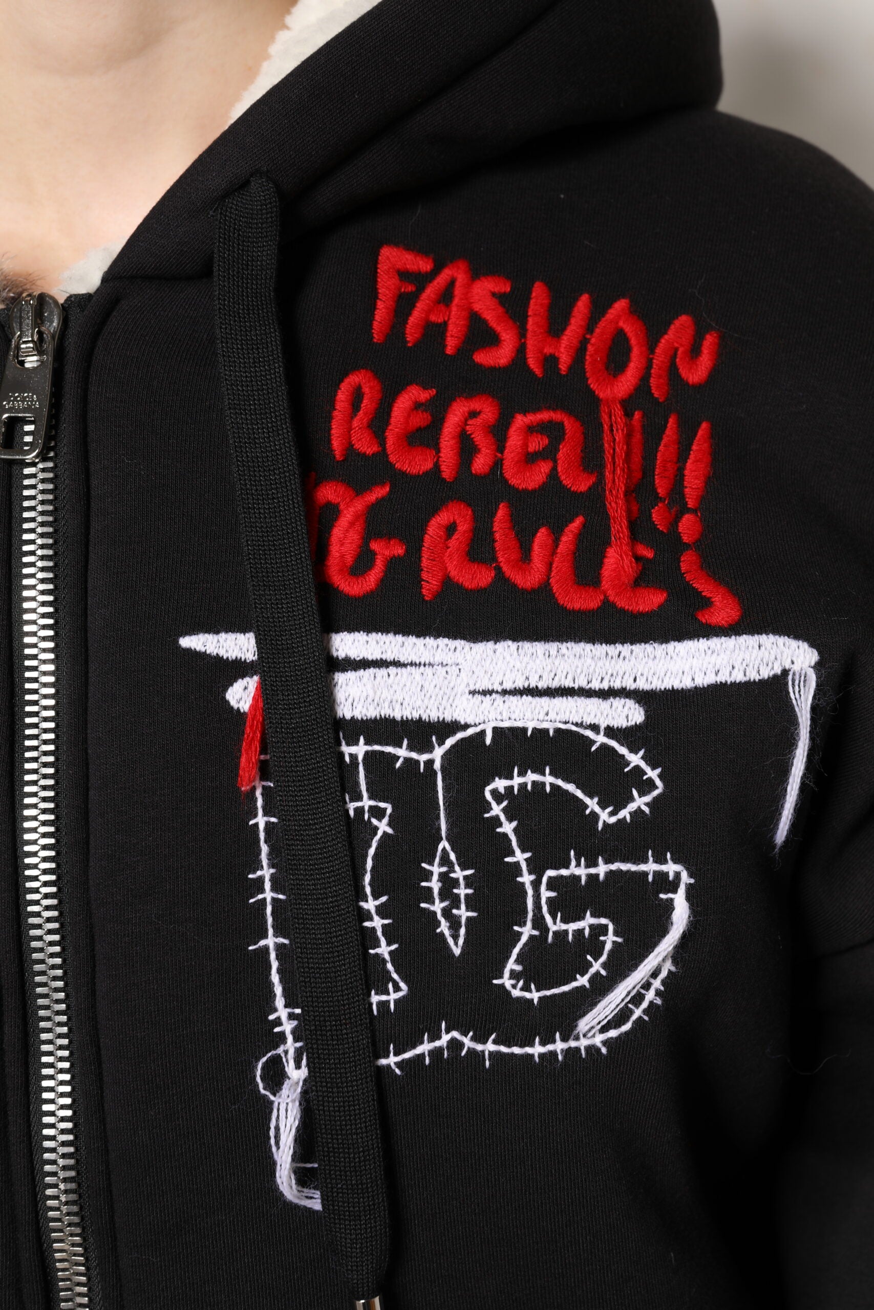 Dolce & Gabbana Black Embroidered Full Zip Hooded Jacket | Regal Royce