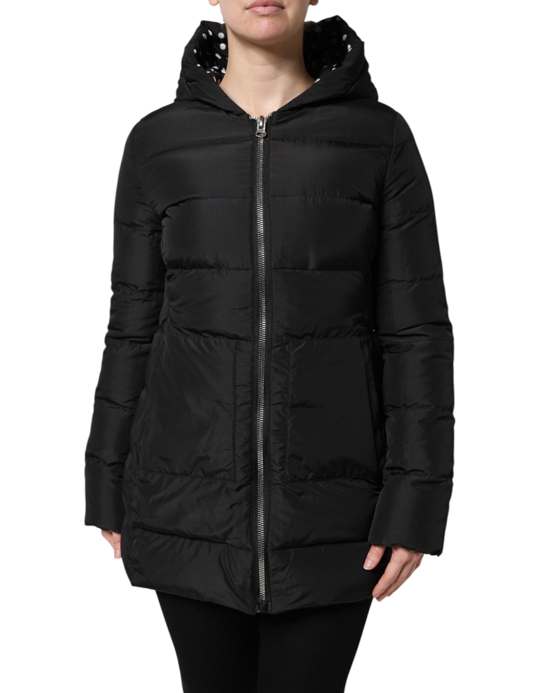 Dolce & Gabbana Black Puffer Hooded Zip Reversible Jacket | Regal Royce