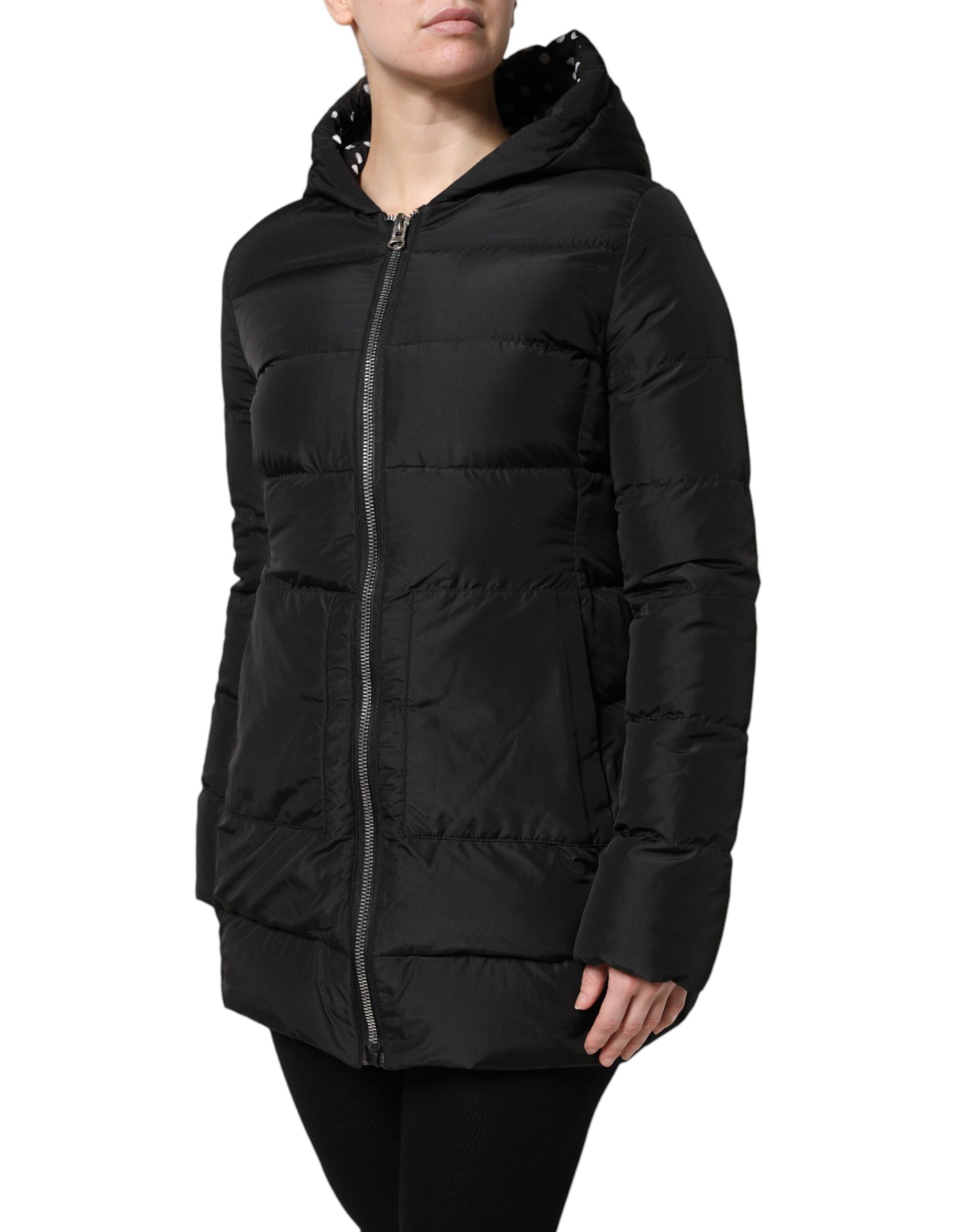 Dolce & Gabbana Black Puffer Hooded Zip Reversible Jacket | Regal Royce