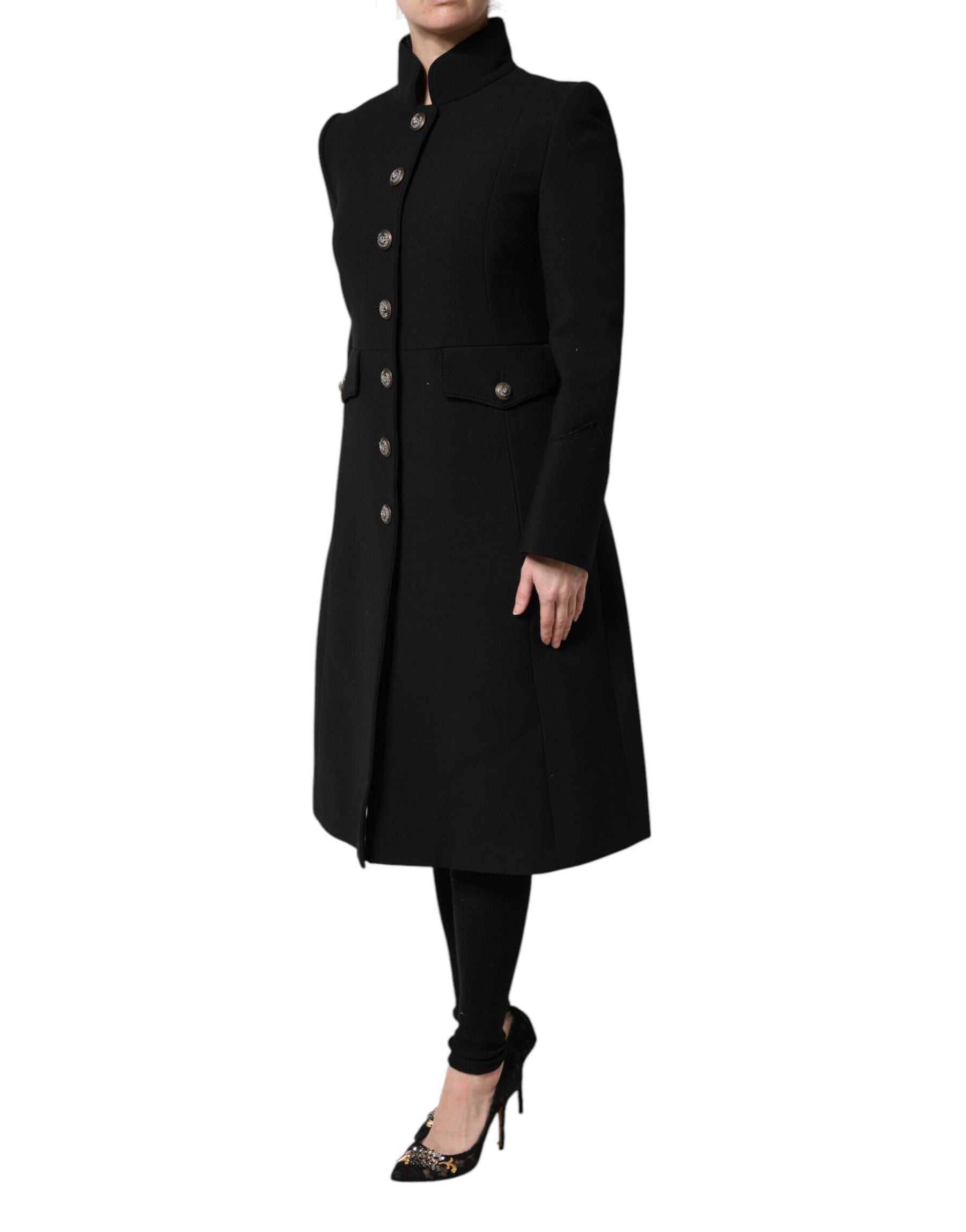 Dolce & Gabbana Black Wool Single Breasted Trench Coat Jacket | Regal Royce