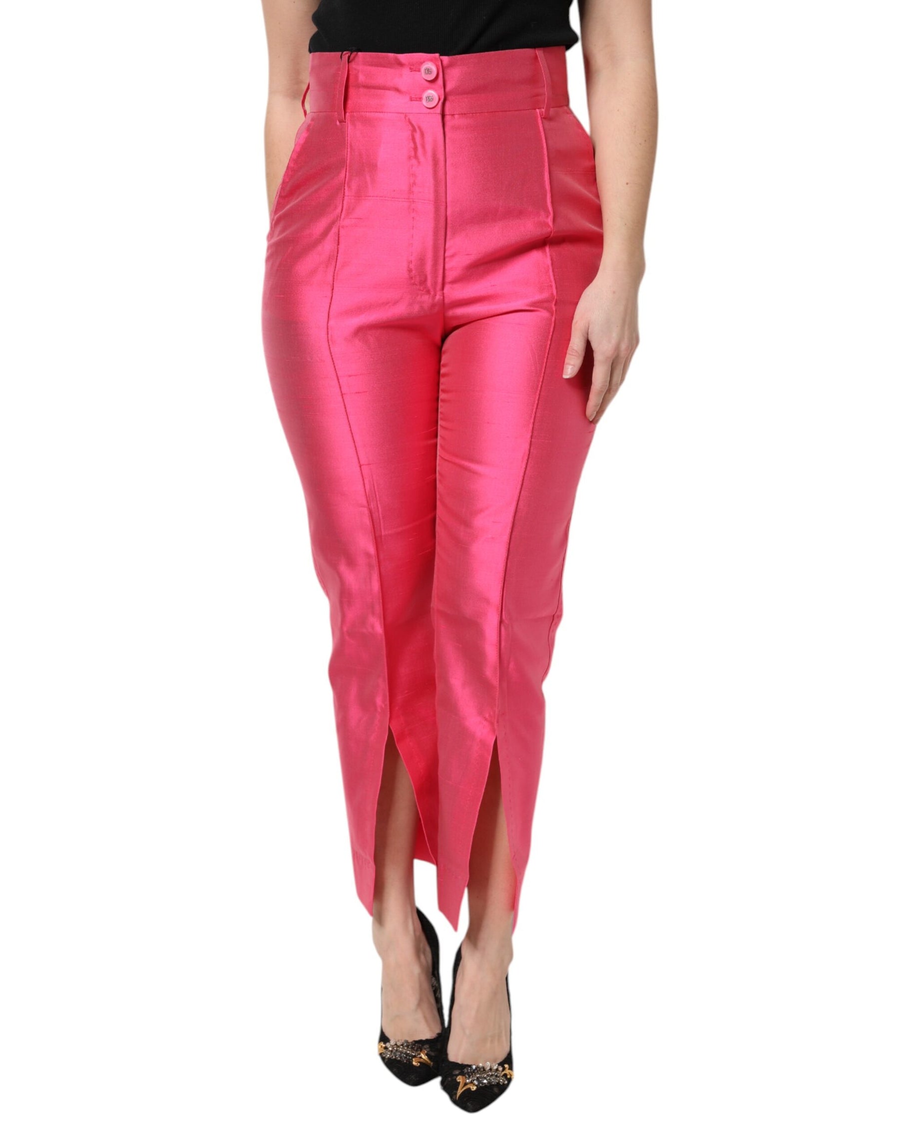 Dolce & Gabbana Pink Silk High Waist Tapered Pants | Regal Royce