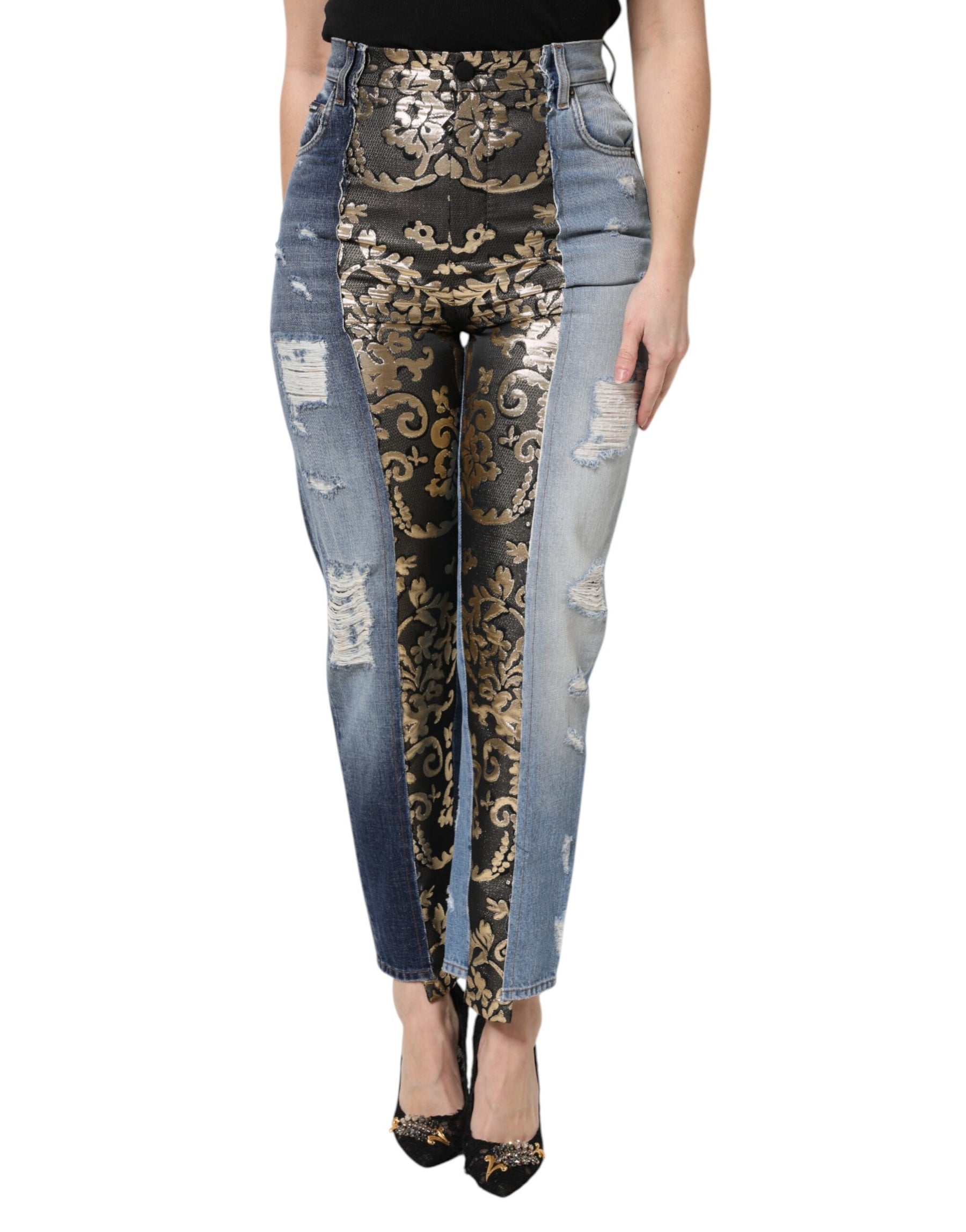 Dolce & Gabbana Multicolor Patchwork High Waist Denim Jeans | Regal Royce
