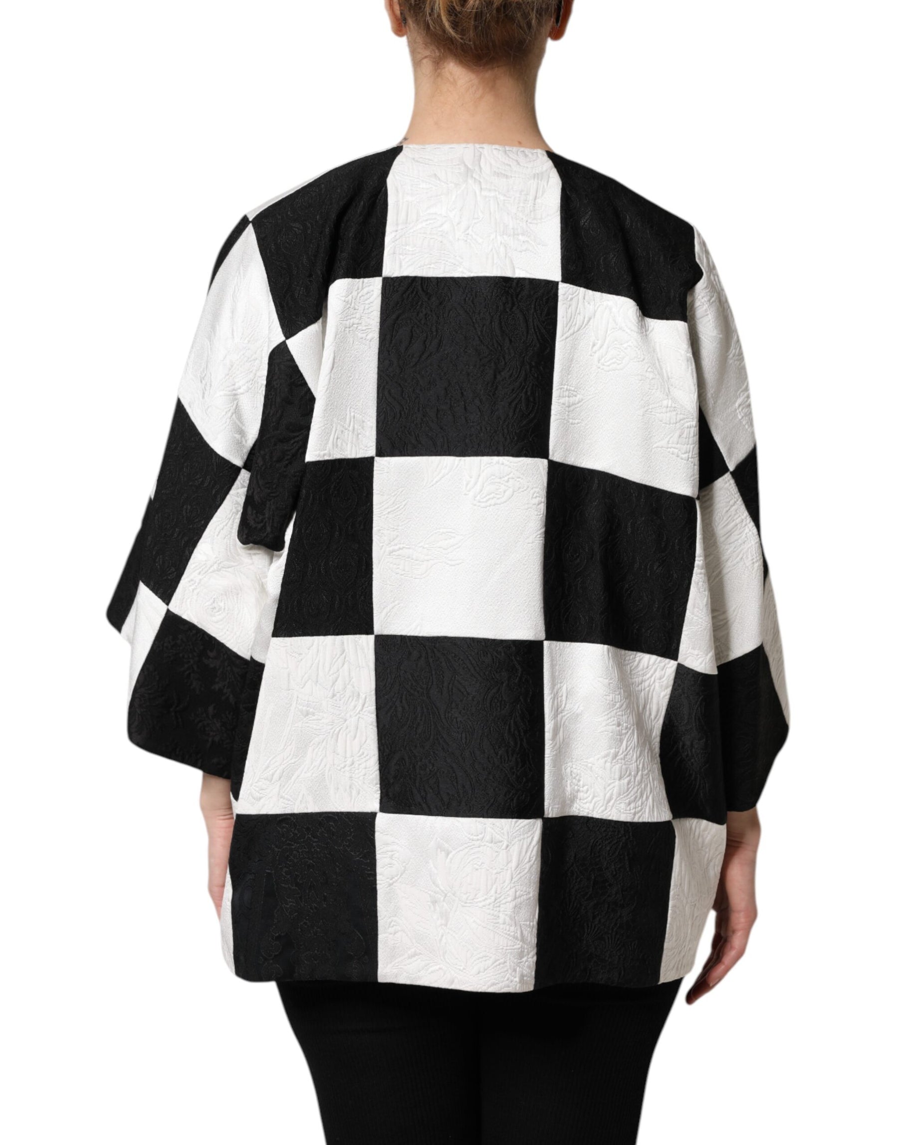 Dolce & Gabbana White Black Patchwork Jacquard Blazer Jacket | Regal Royce