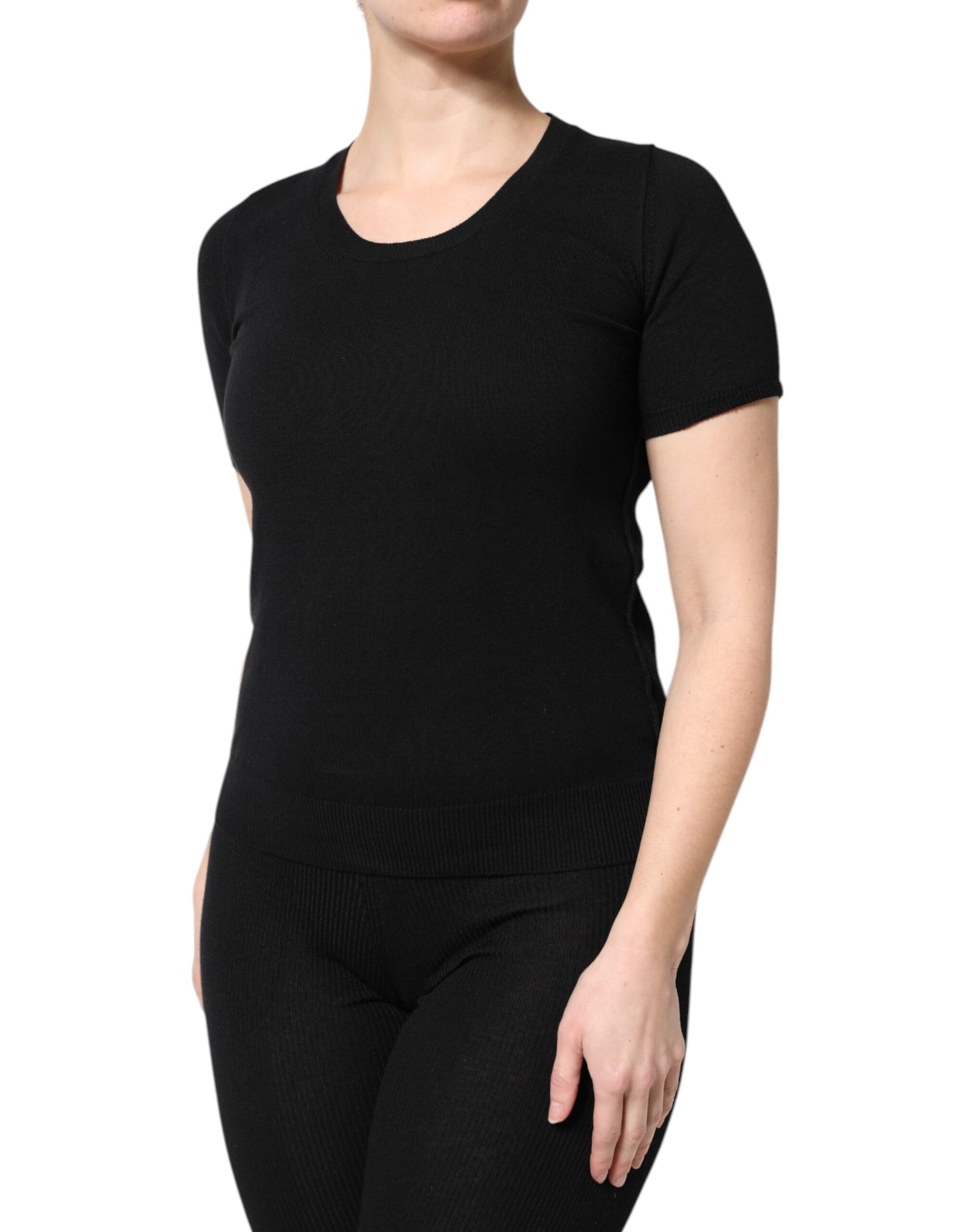 Dolce & Gabbana Black Cotton Round Neck Short Sleeve T-shirt | Regal Royce