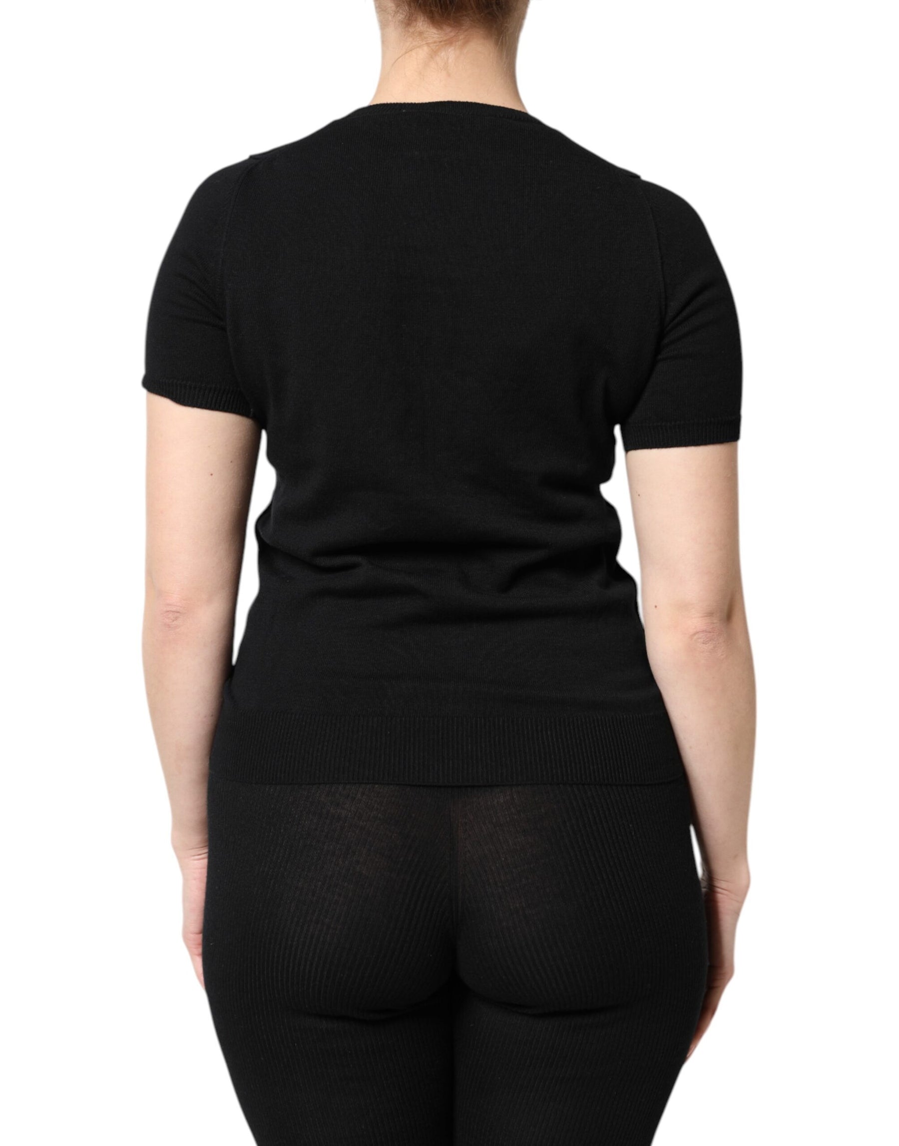 Dolce & Gabbana Black Cotton Round Neck Short Sleeve T-shirt | Regal Royce